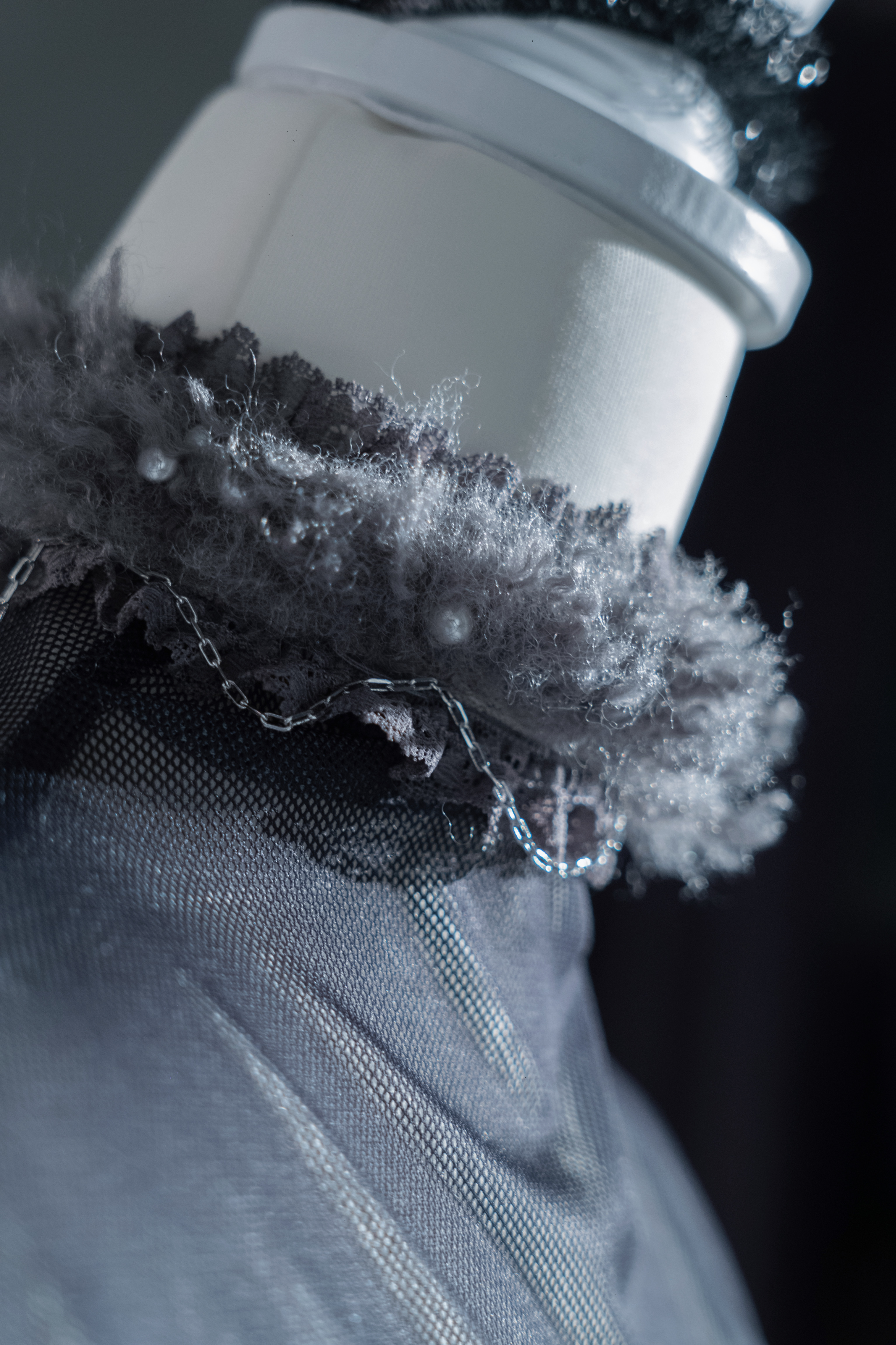 lace far choker dark gray