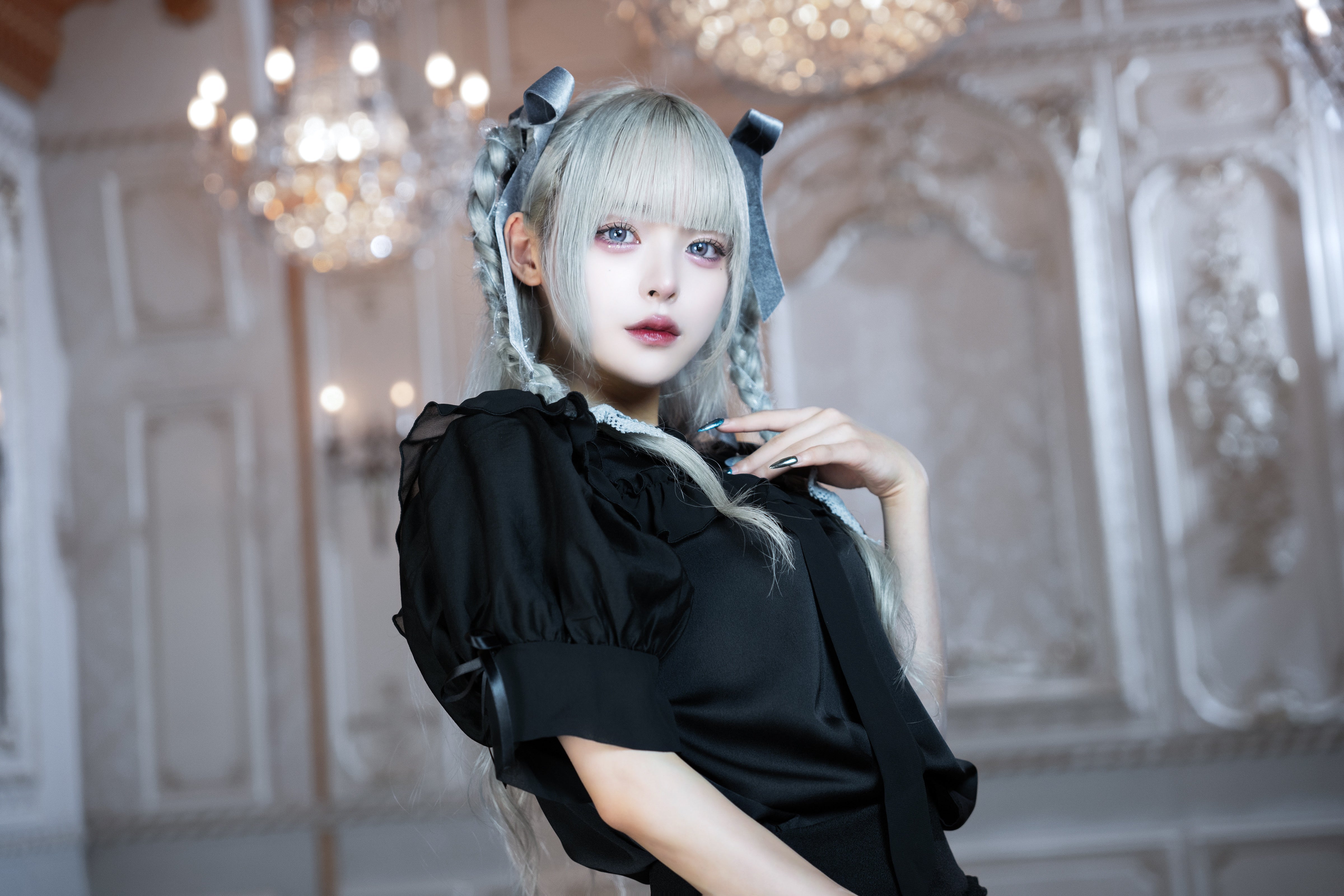 dd sheer frill ribbon blouse black