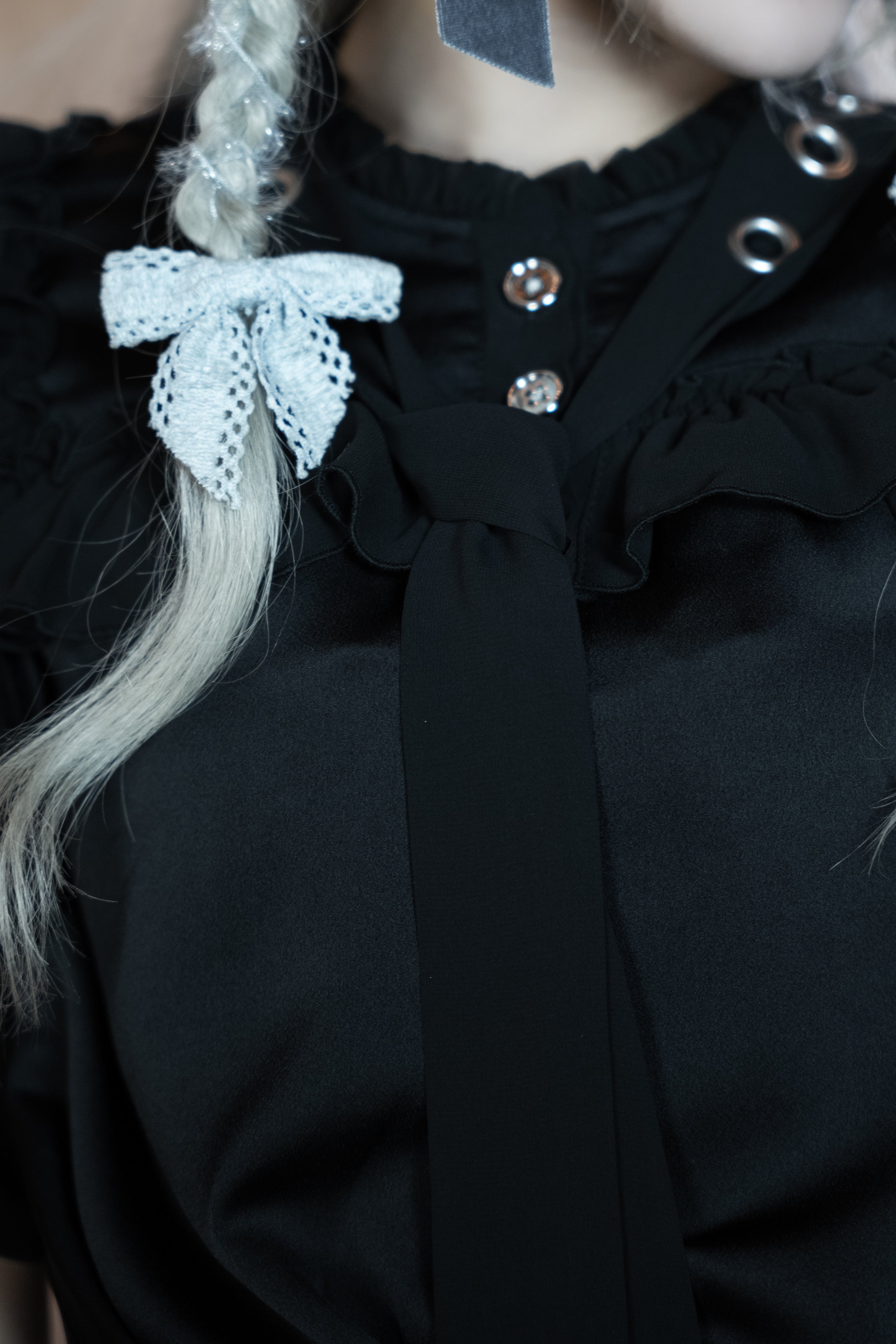 dd sheer frill ribbon blouse black