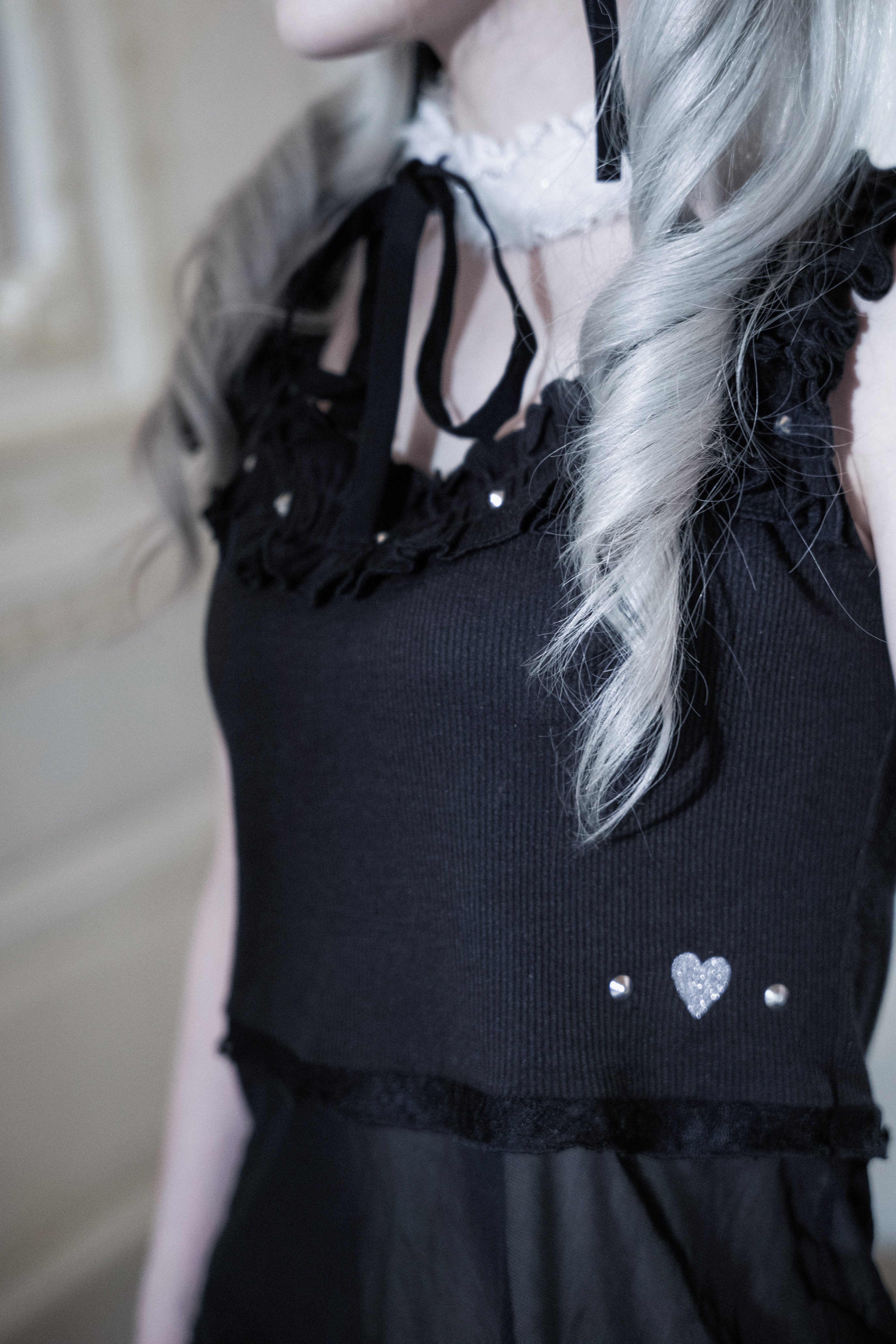 frill sheer camisole black