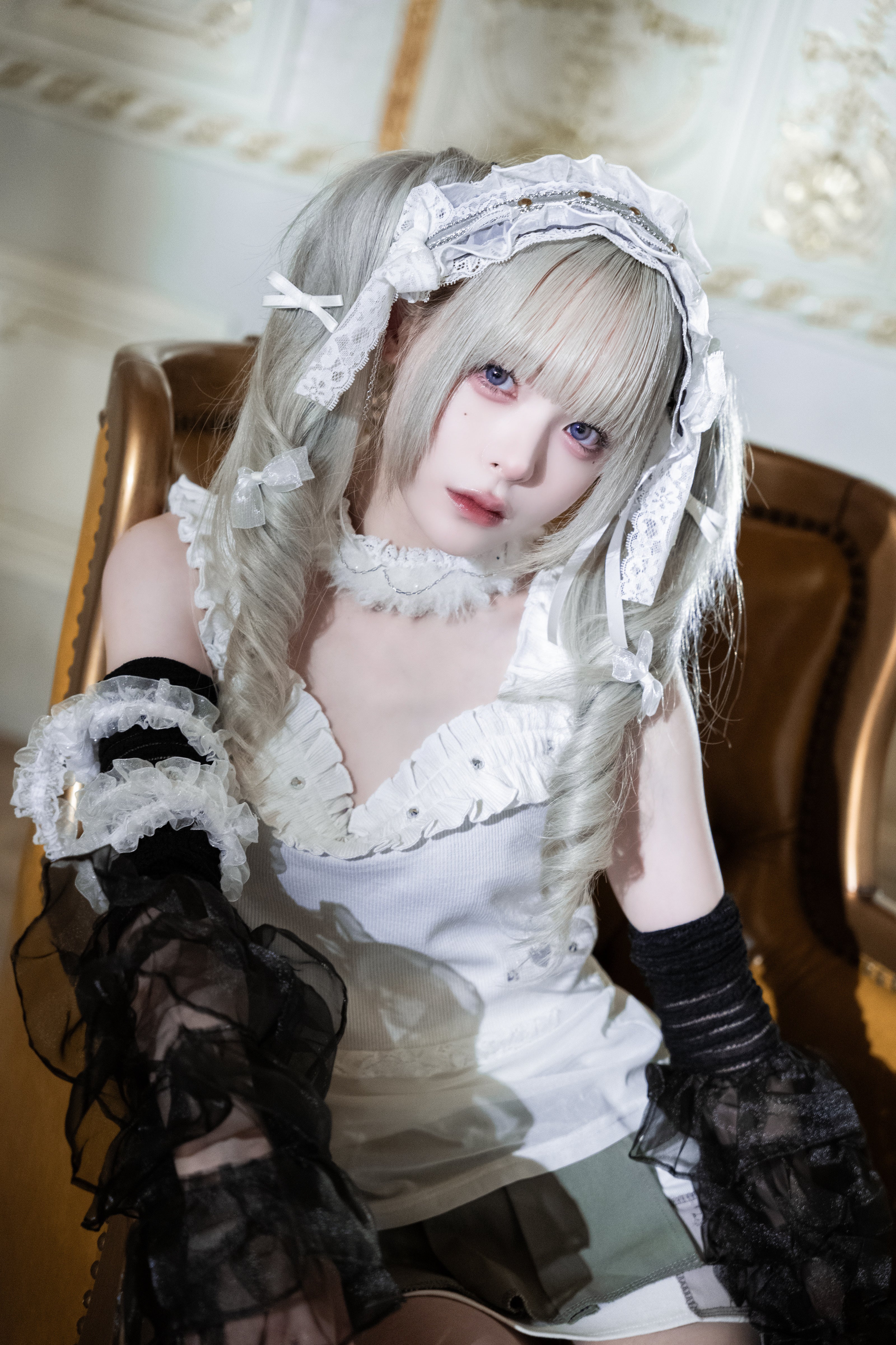 frill sheer camisole white