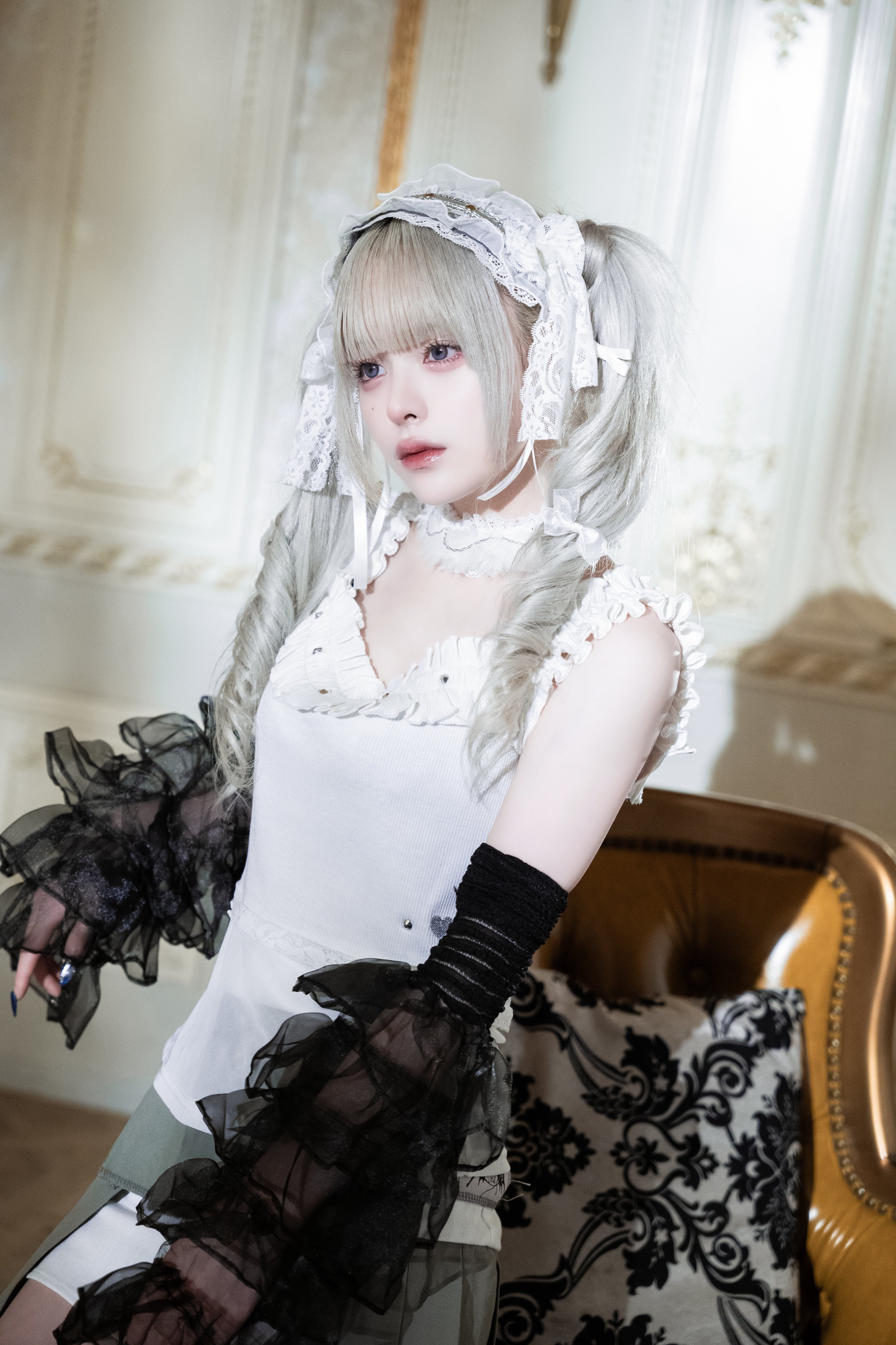 frill sheer camisole white