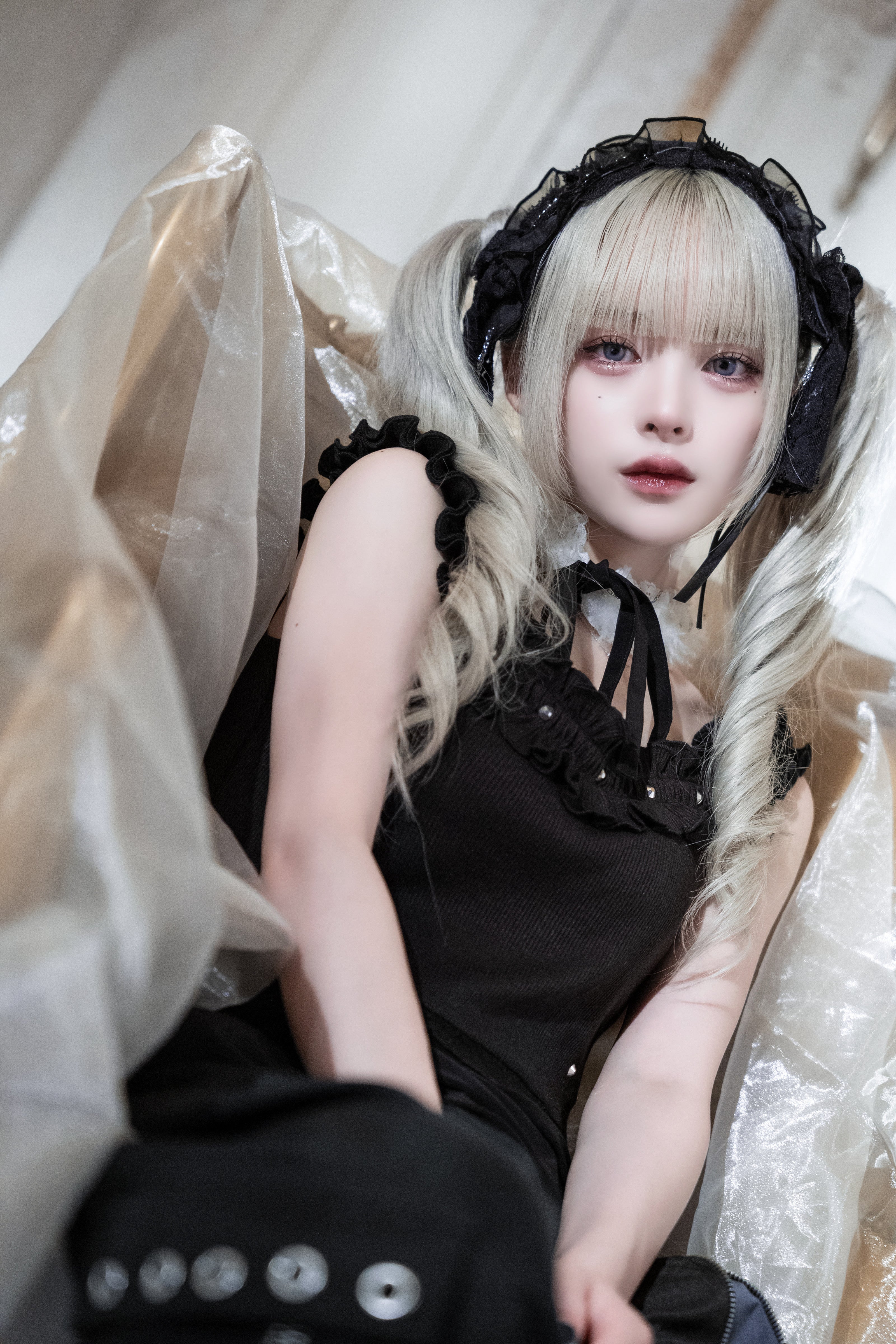 frill sheer camisole black