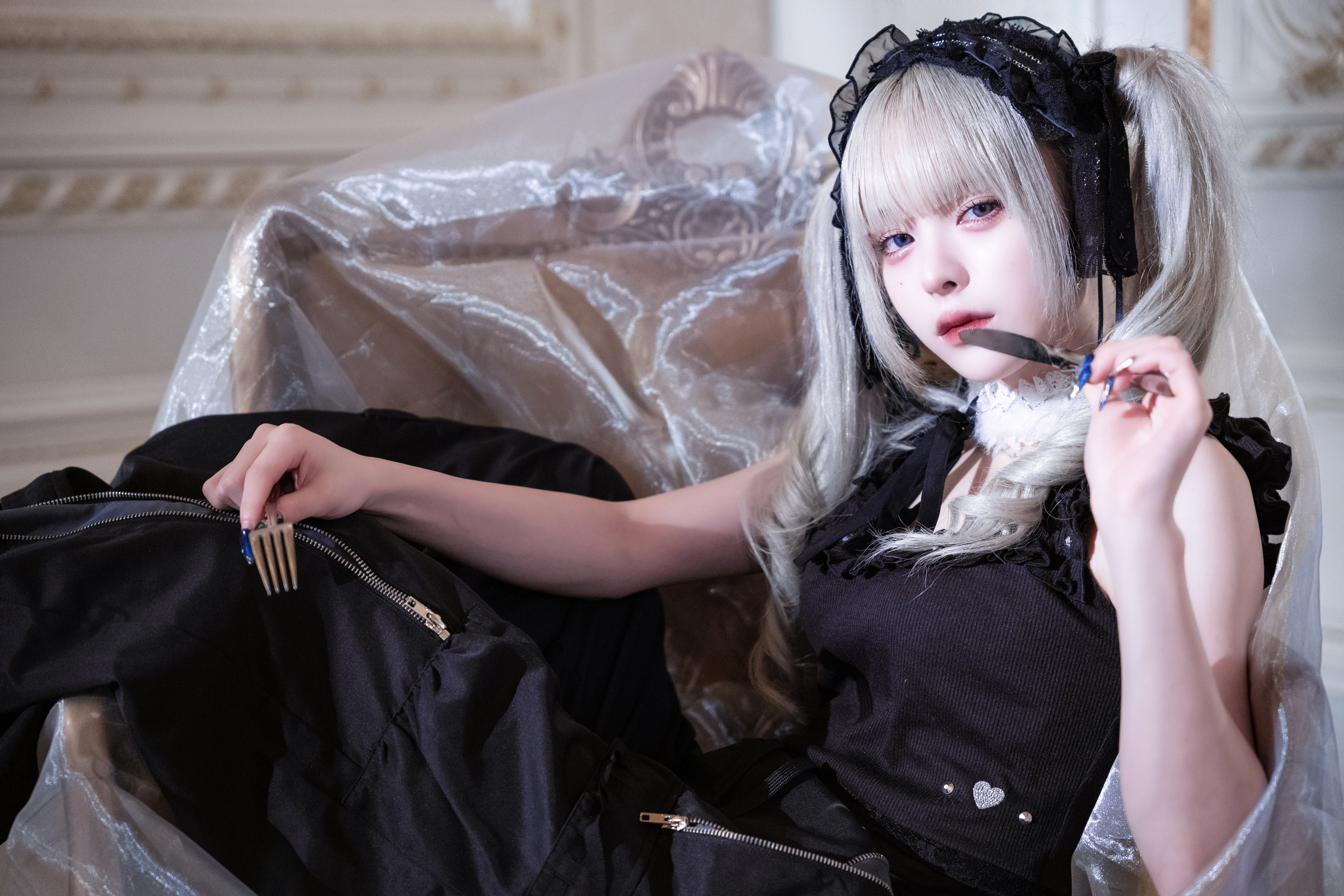 frill sheer camisole black