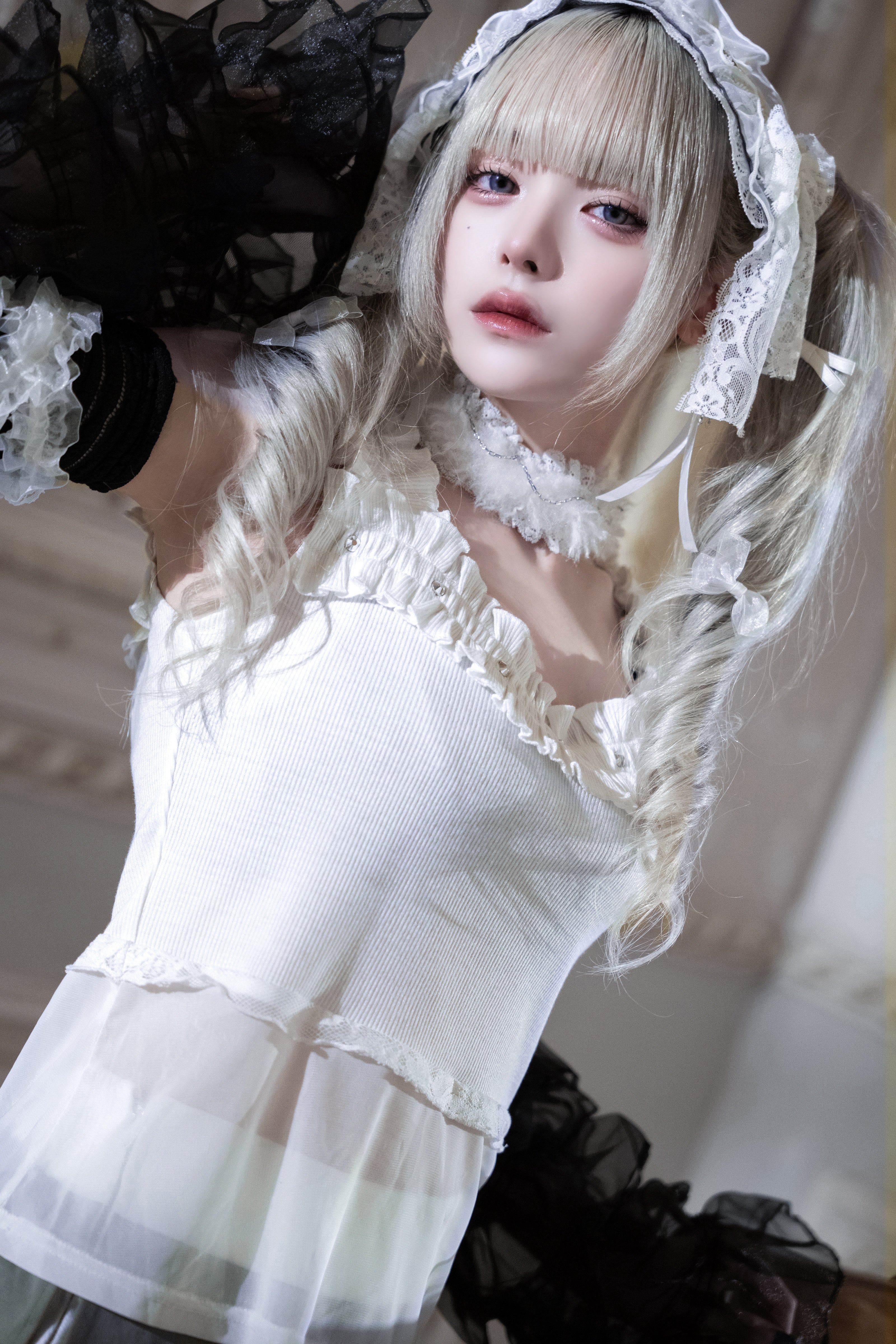 frill sheer camisole white