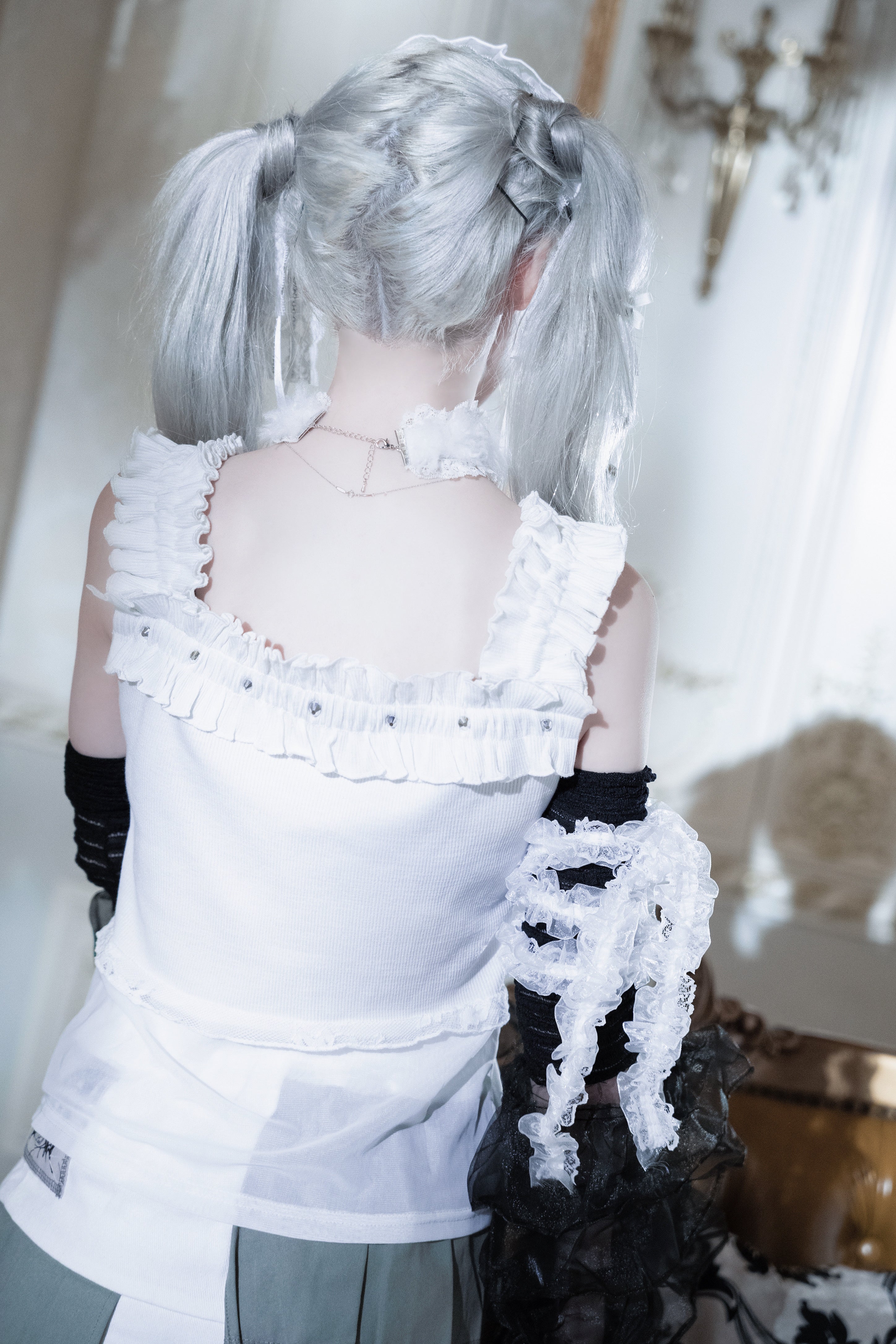 frill sheer camisole white