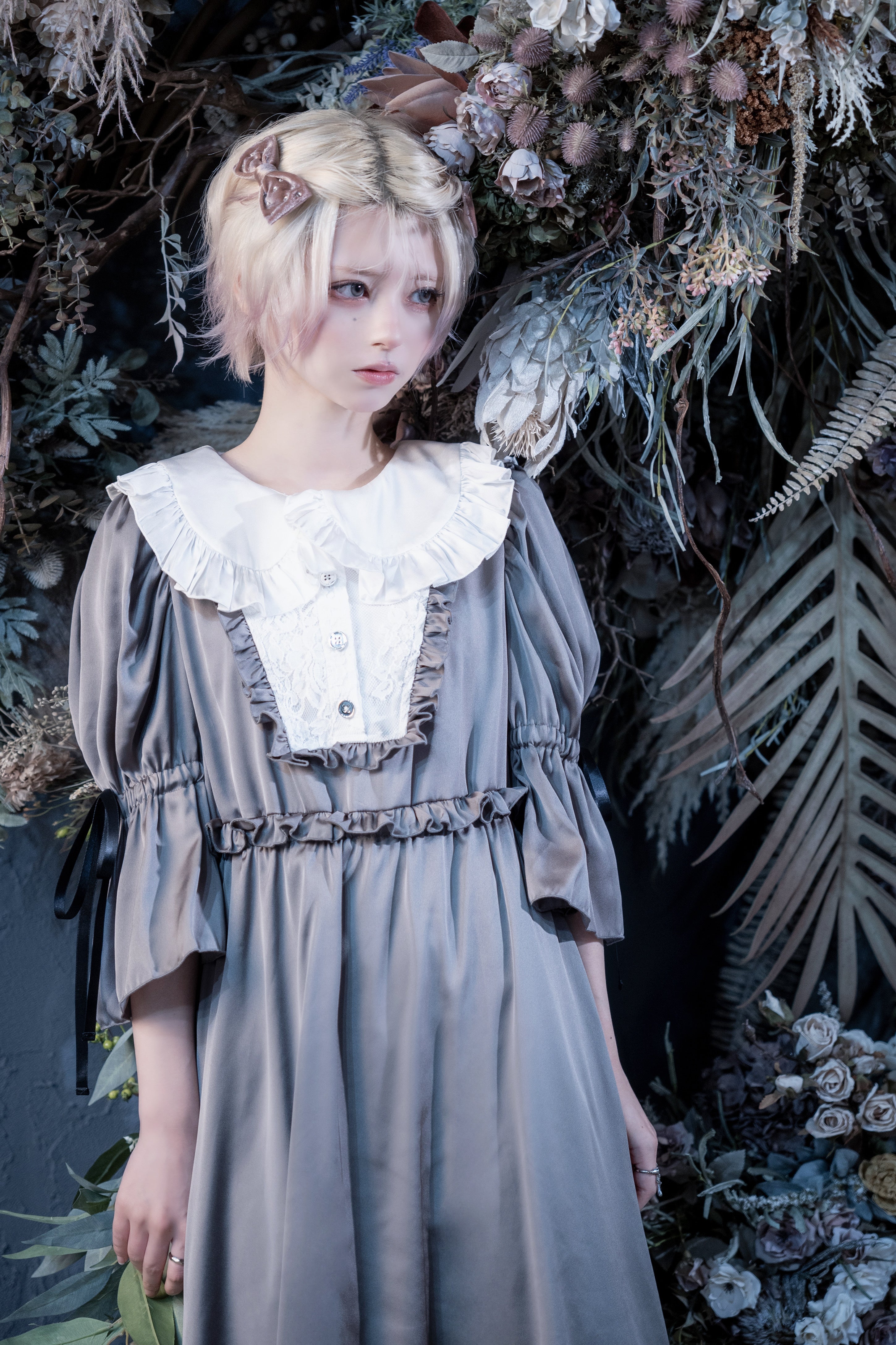 maid doll one-piece gray