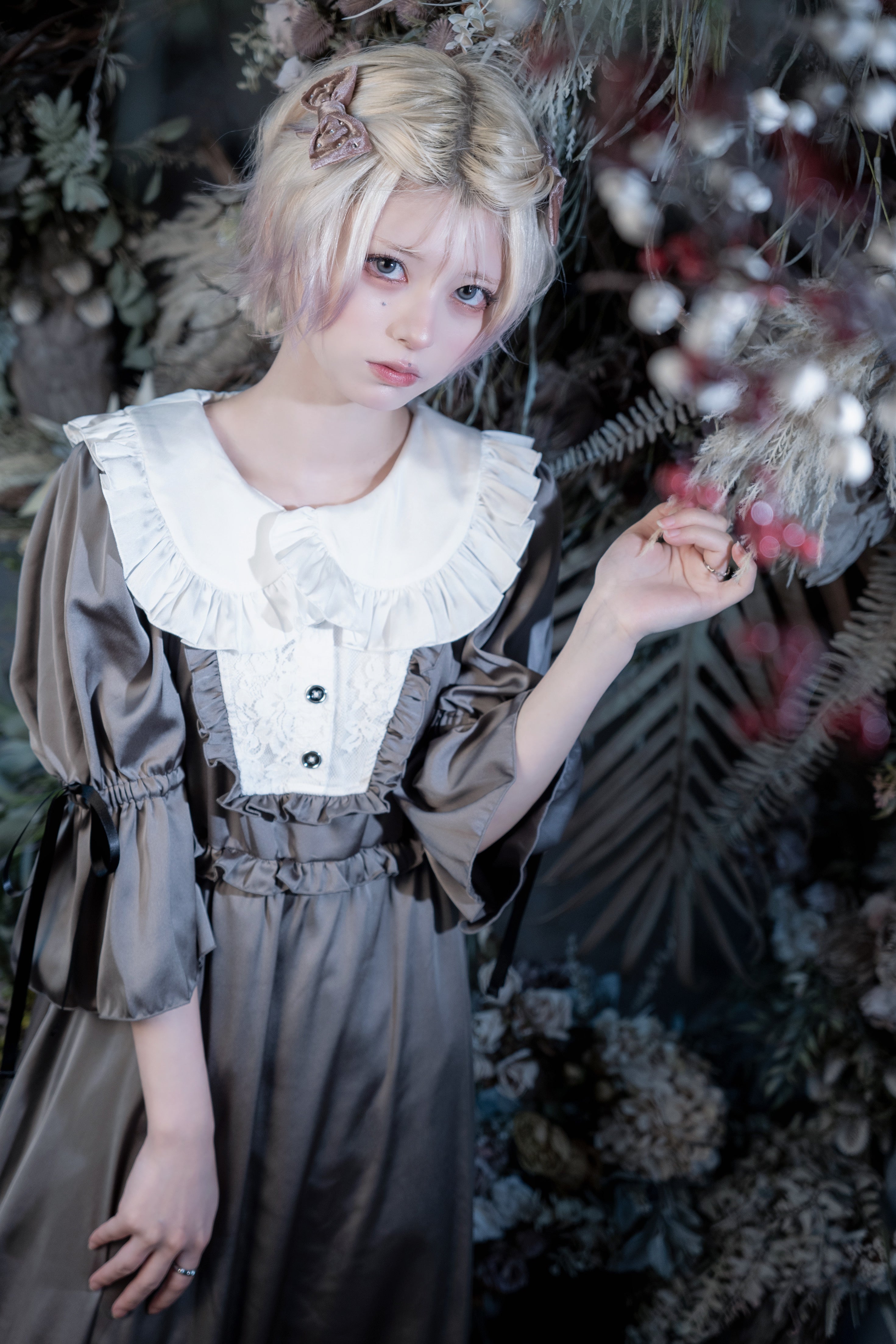 maid doll one-piece gray