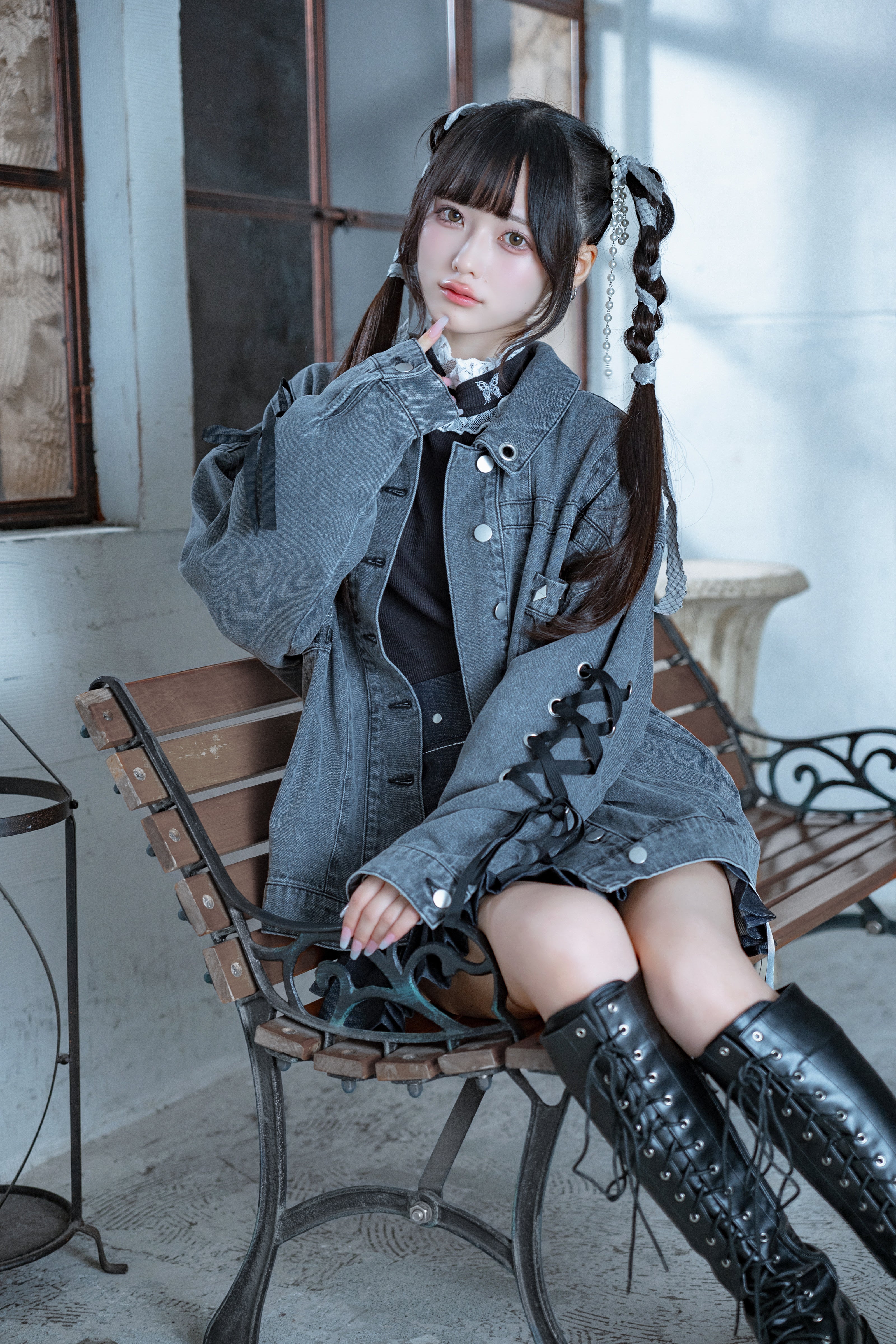 dd denim ribbon jacket black