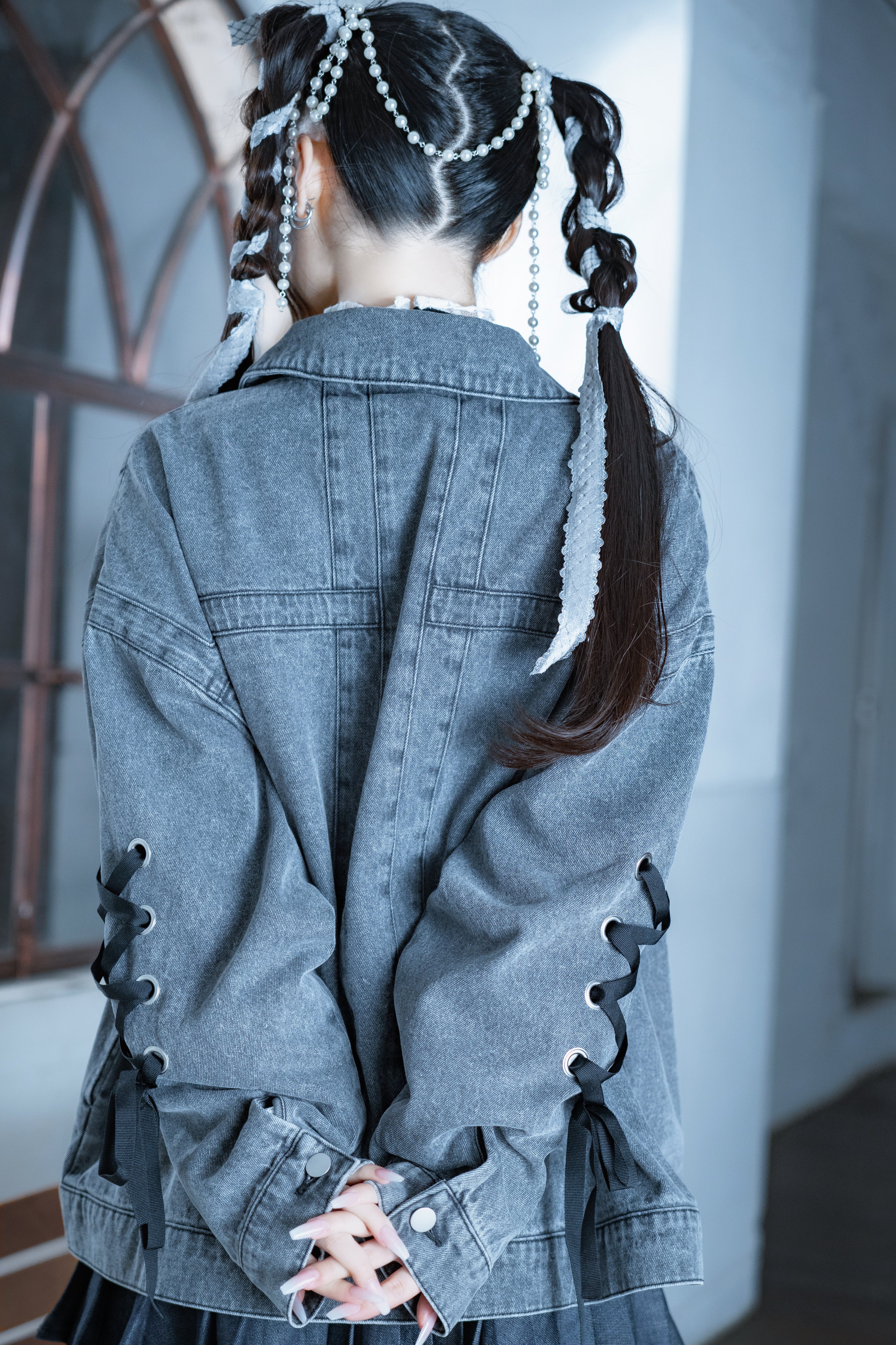 dd denim ribbon jacket black
