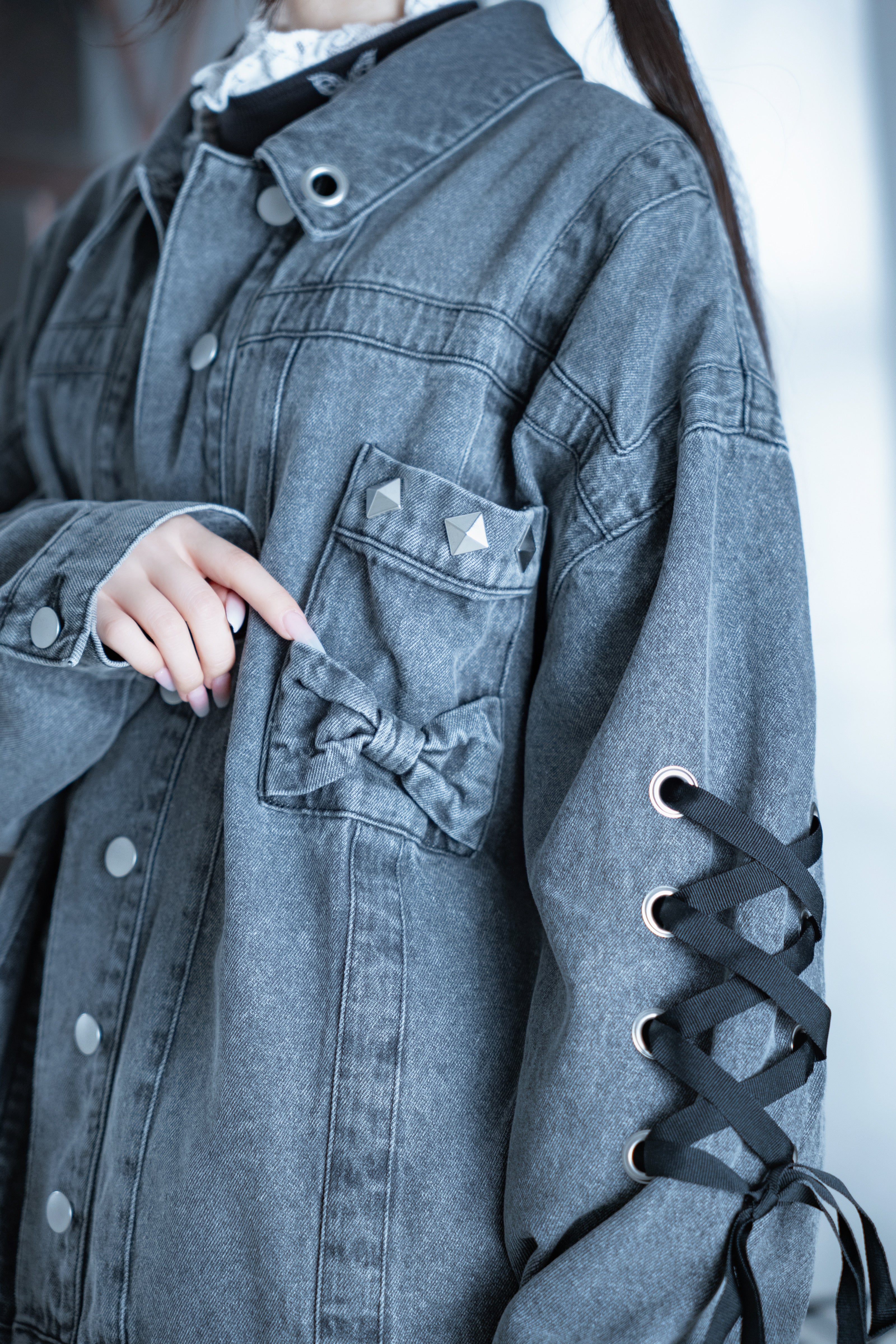 dd denim ribbon jacket black