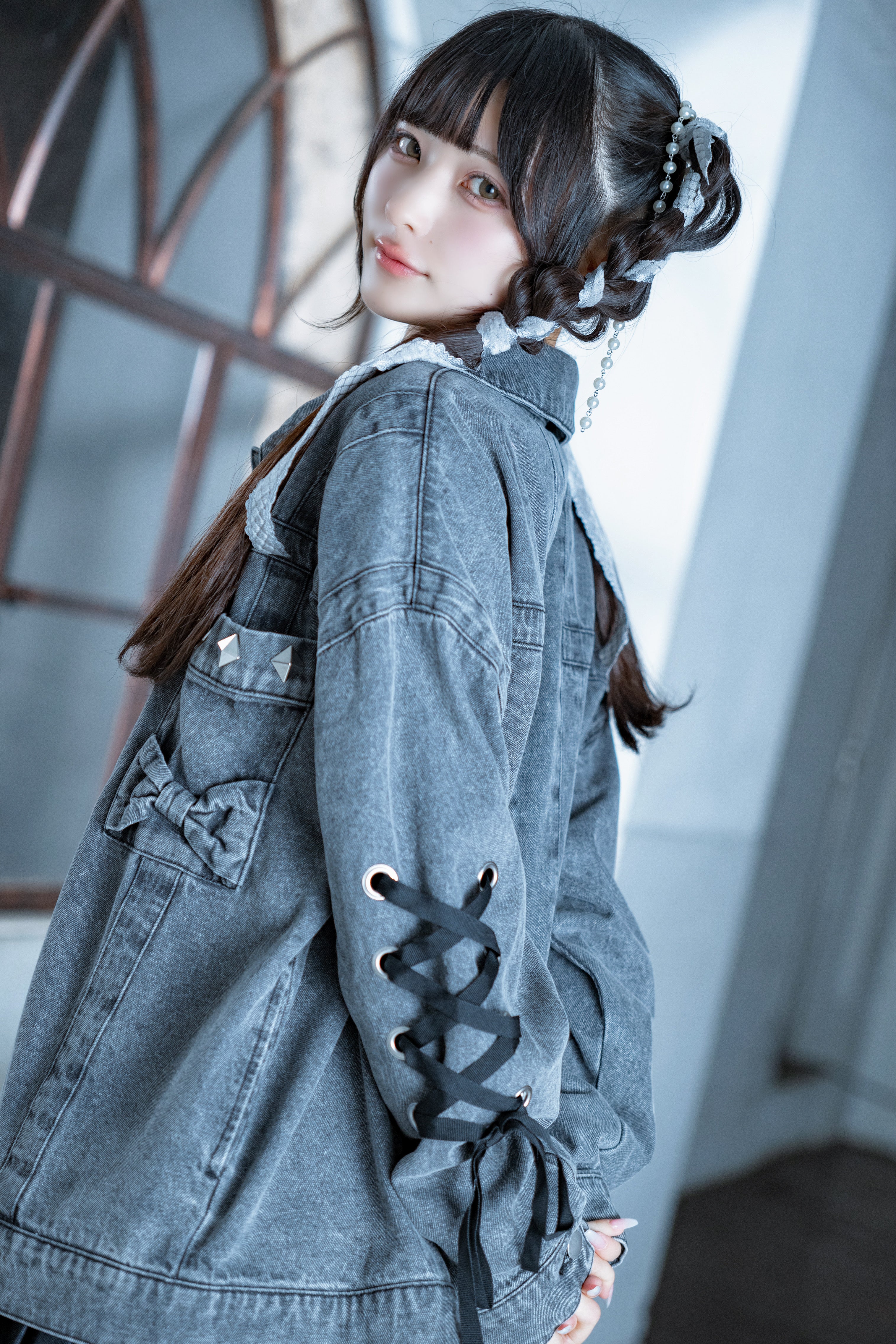 dd denim ribbon jacket black