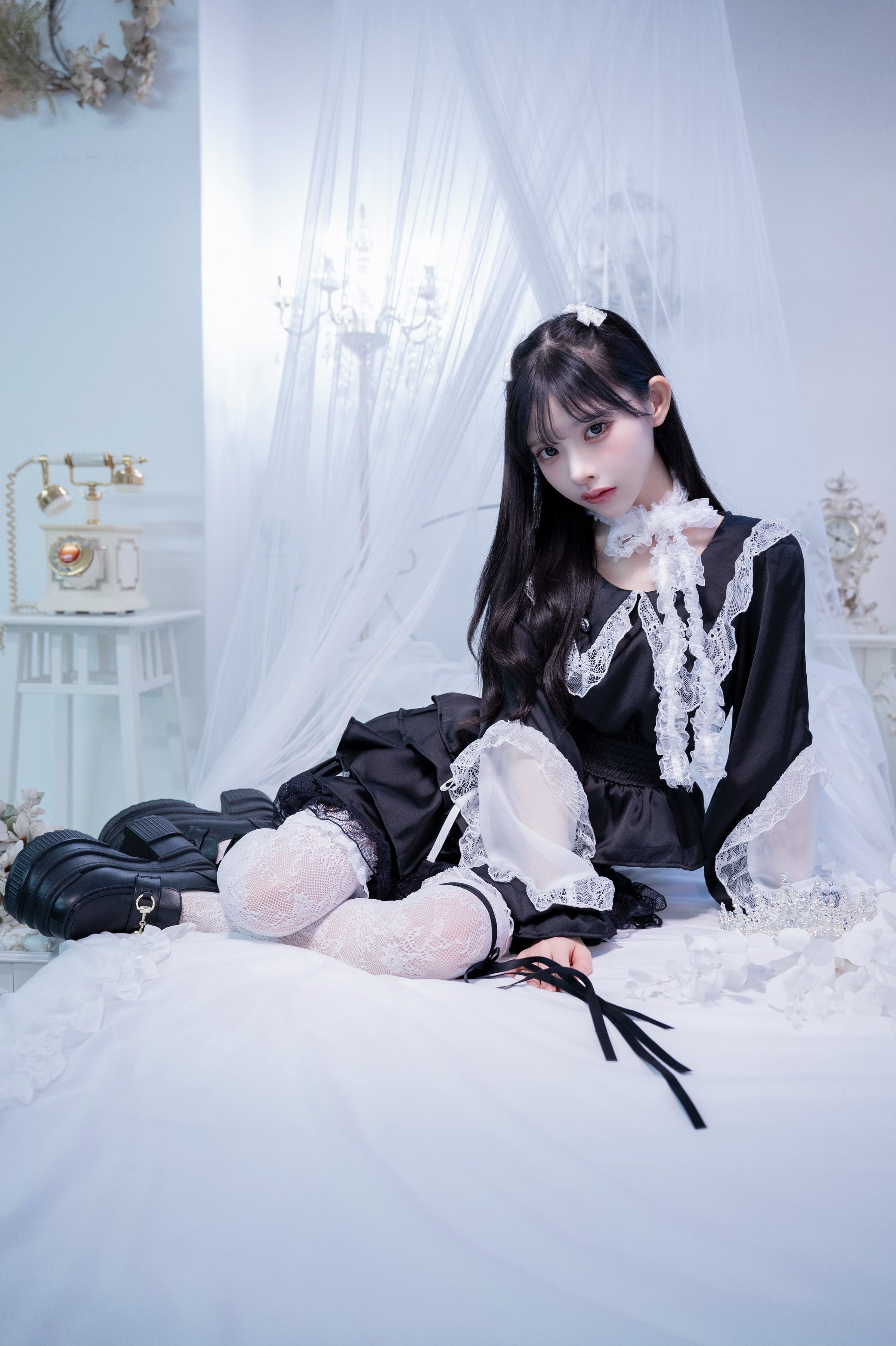 sailor collar frill doll tops black