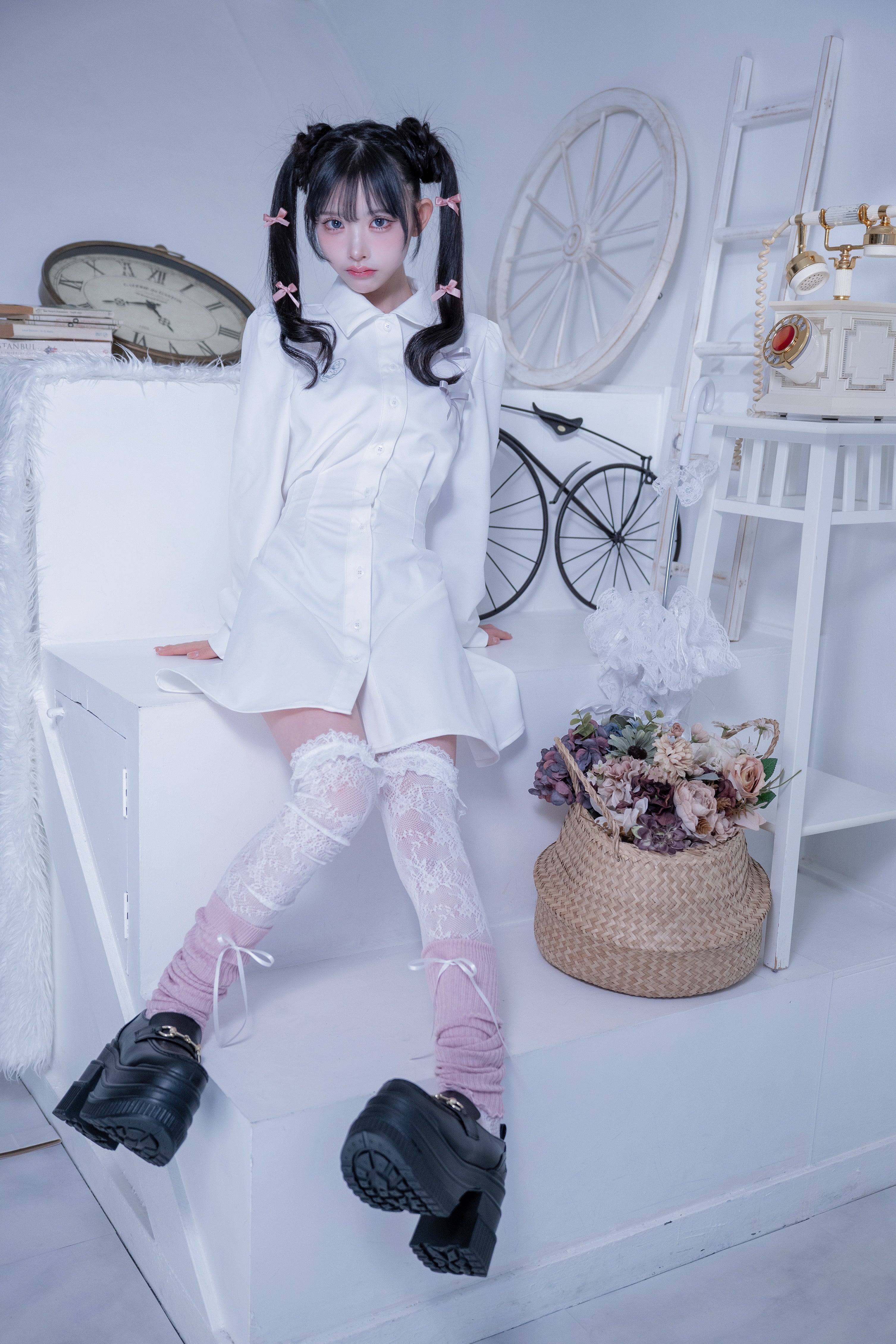 doll cat shirt onepiece white