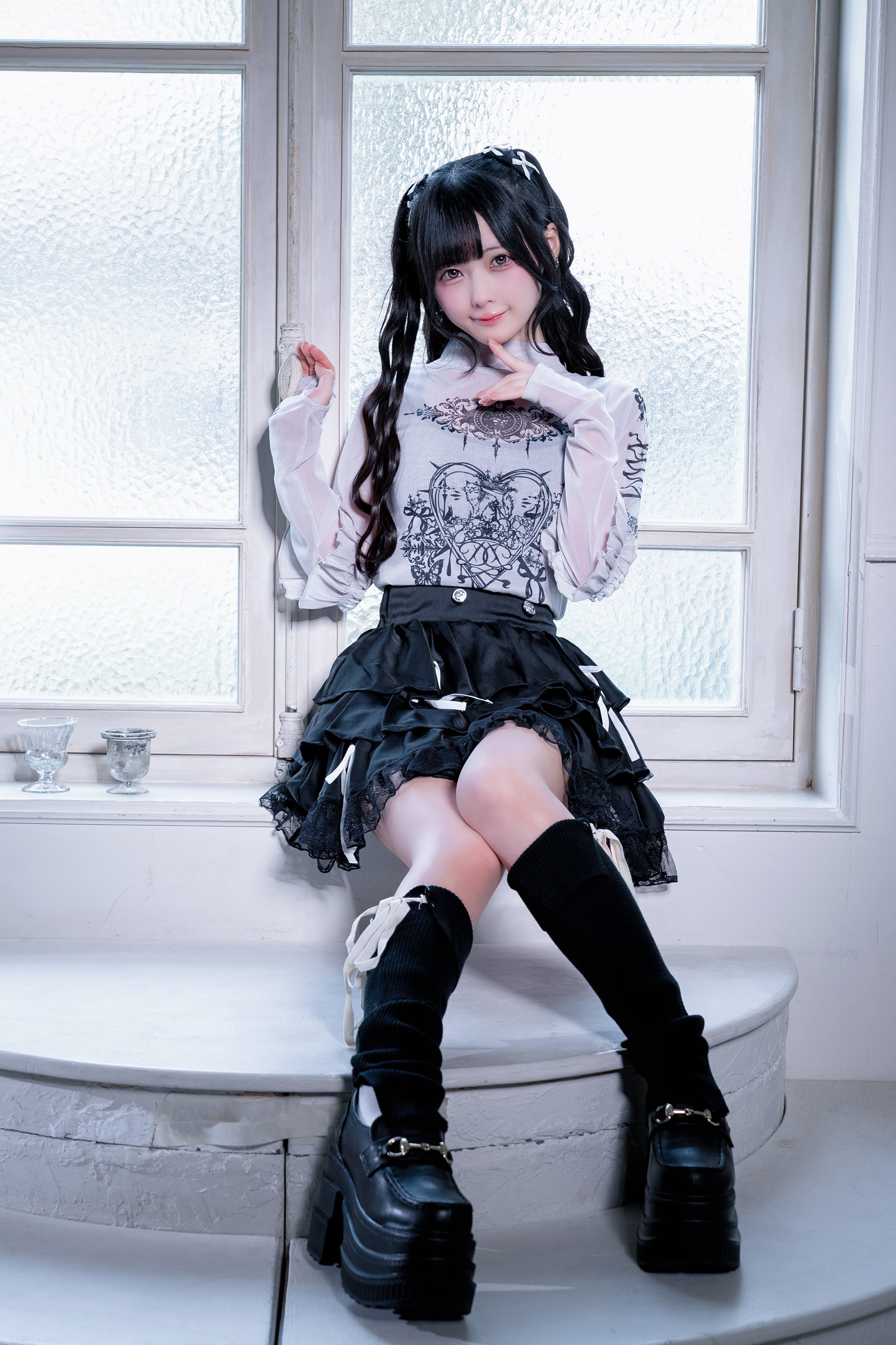 frill tattoo sheer tops gray