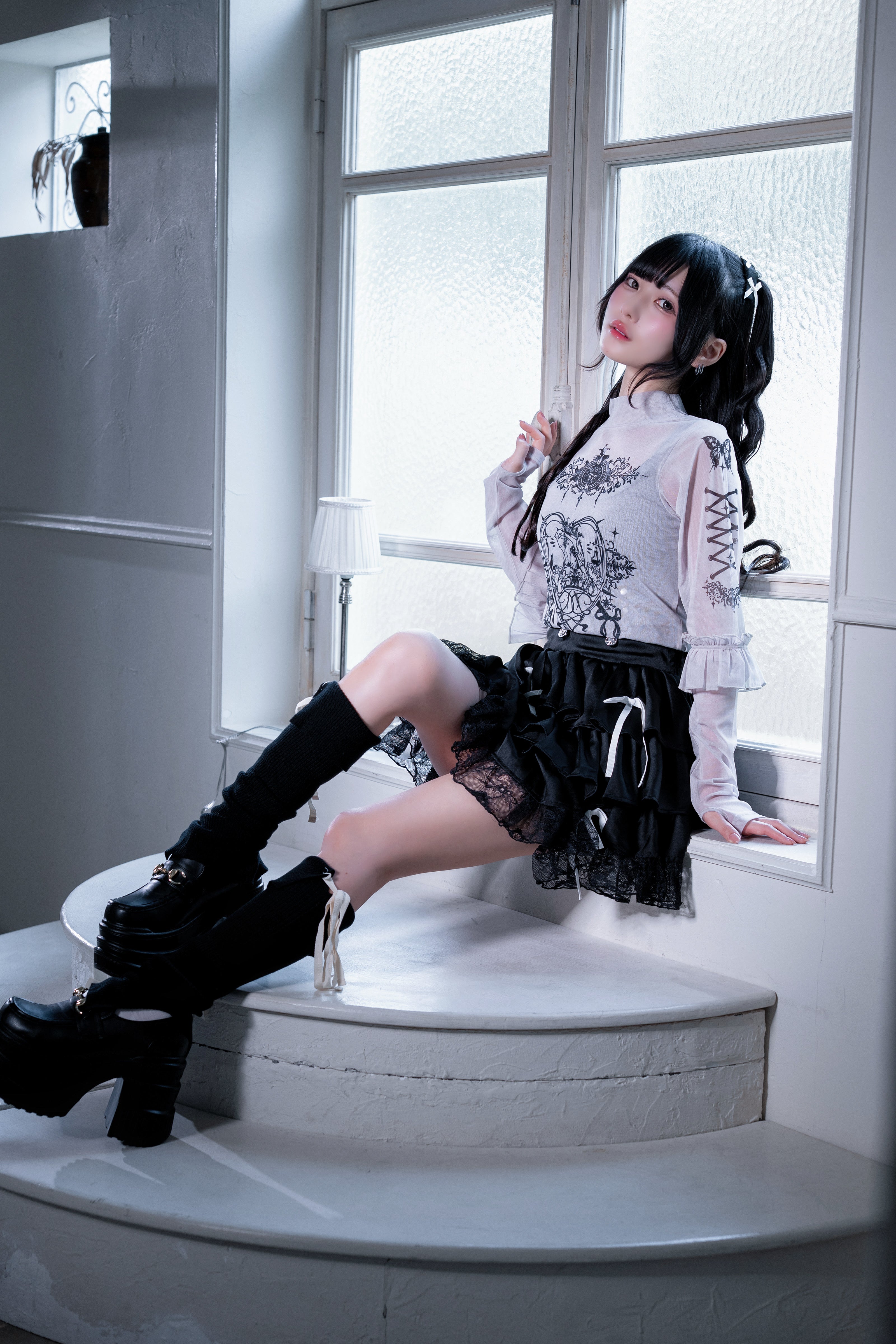 frill tattoo sheer tops gray