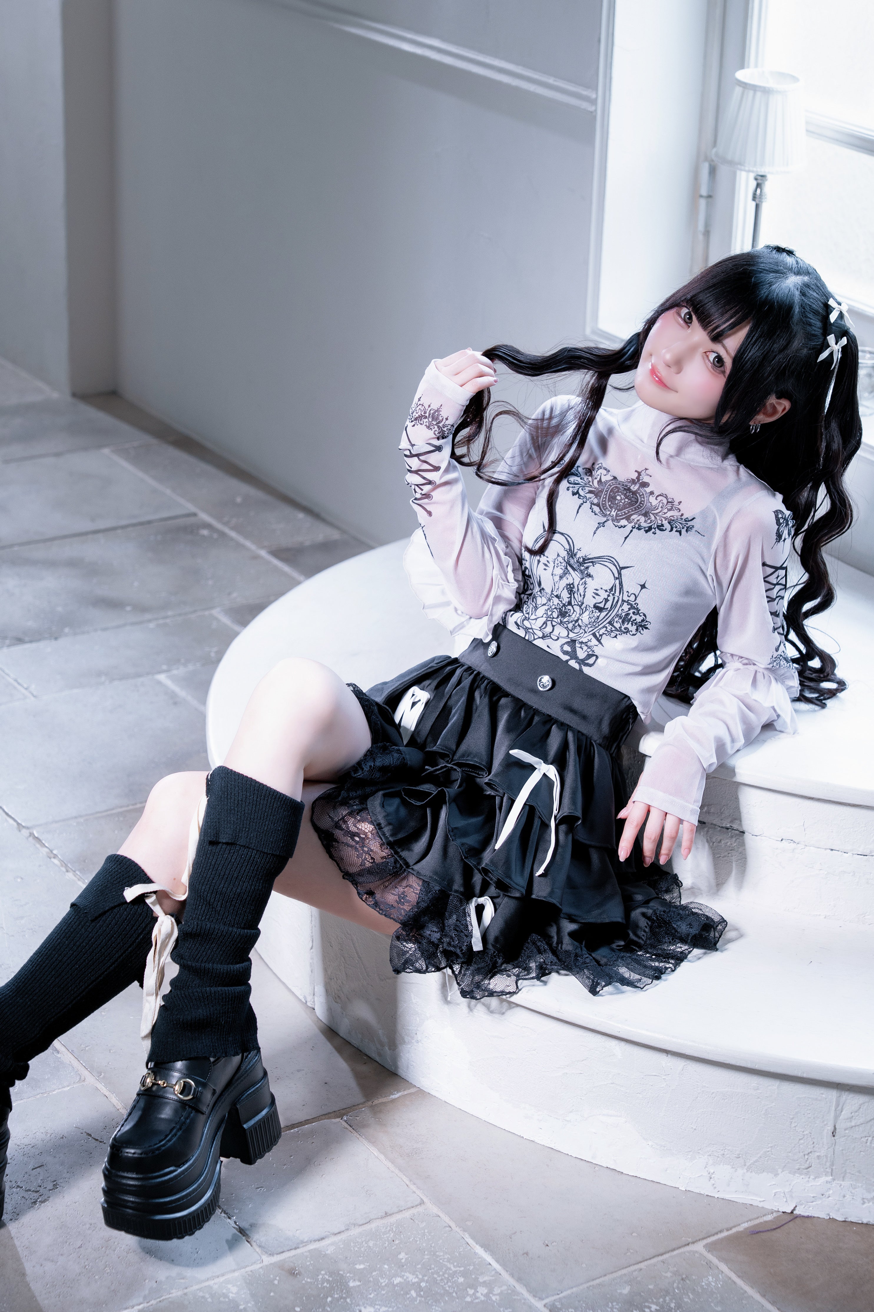 frill tattoo sheer tops gray