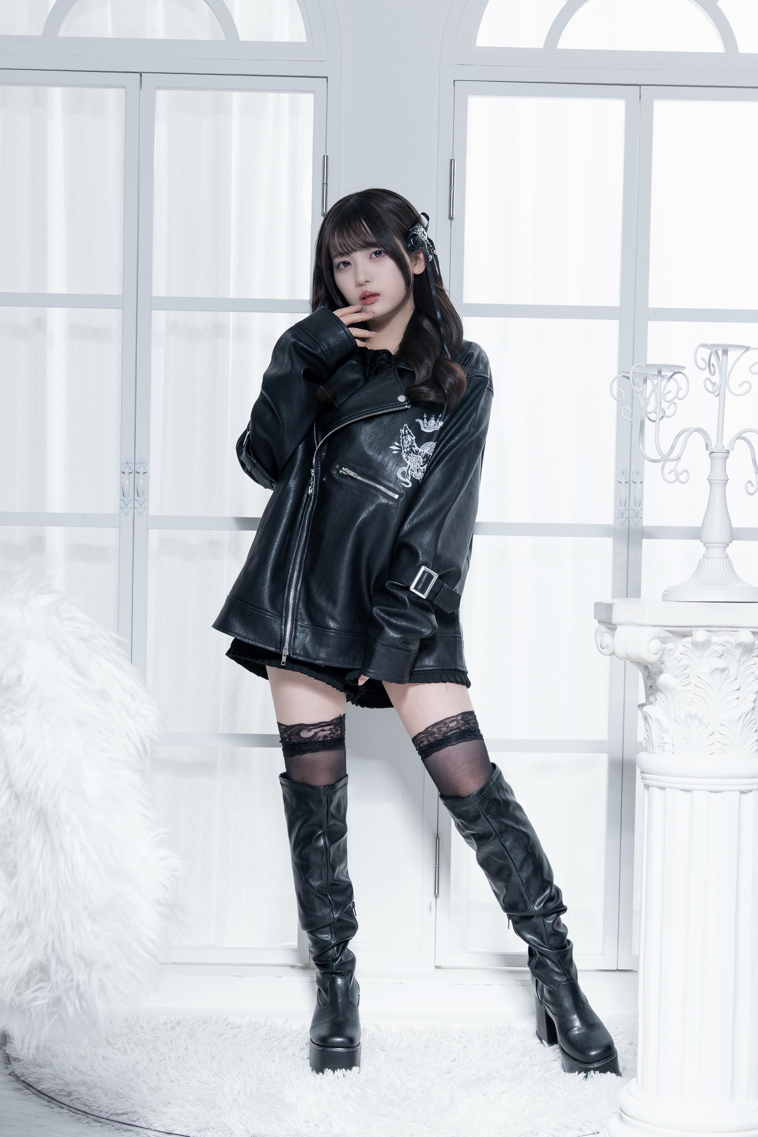 gibous×dependoll wolf snake leather jacket