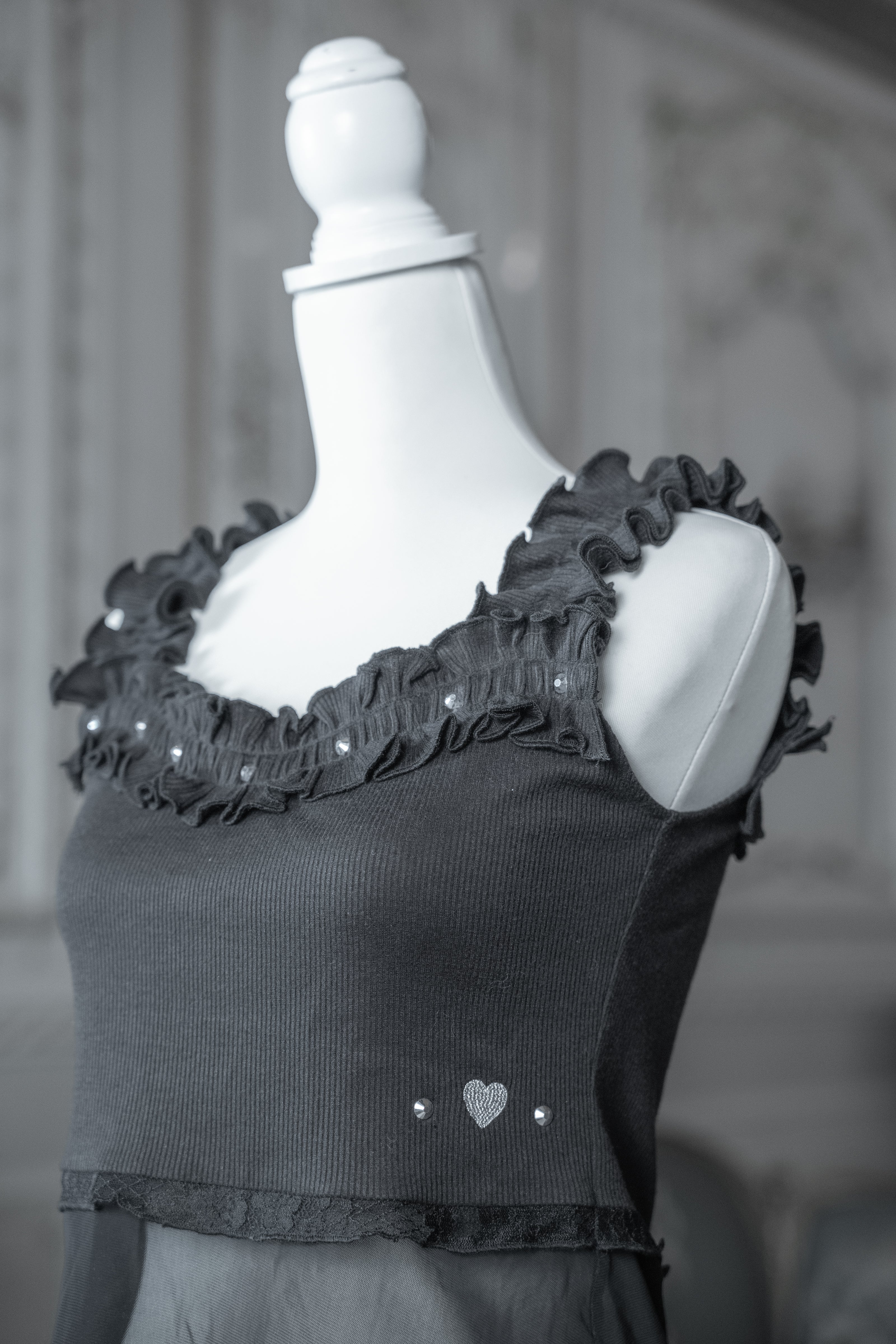 frill sheer camisole black