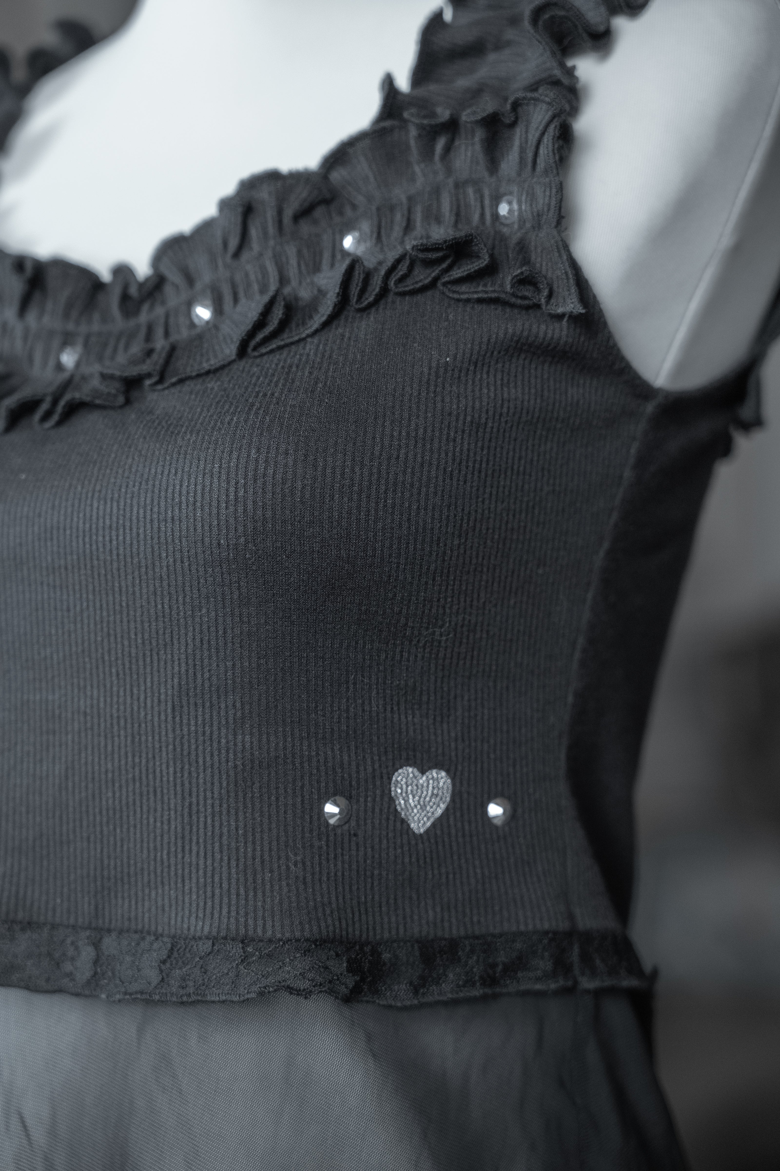 frill sheer camisole black