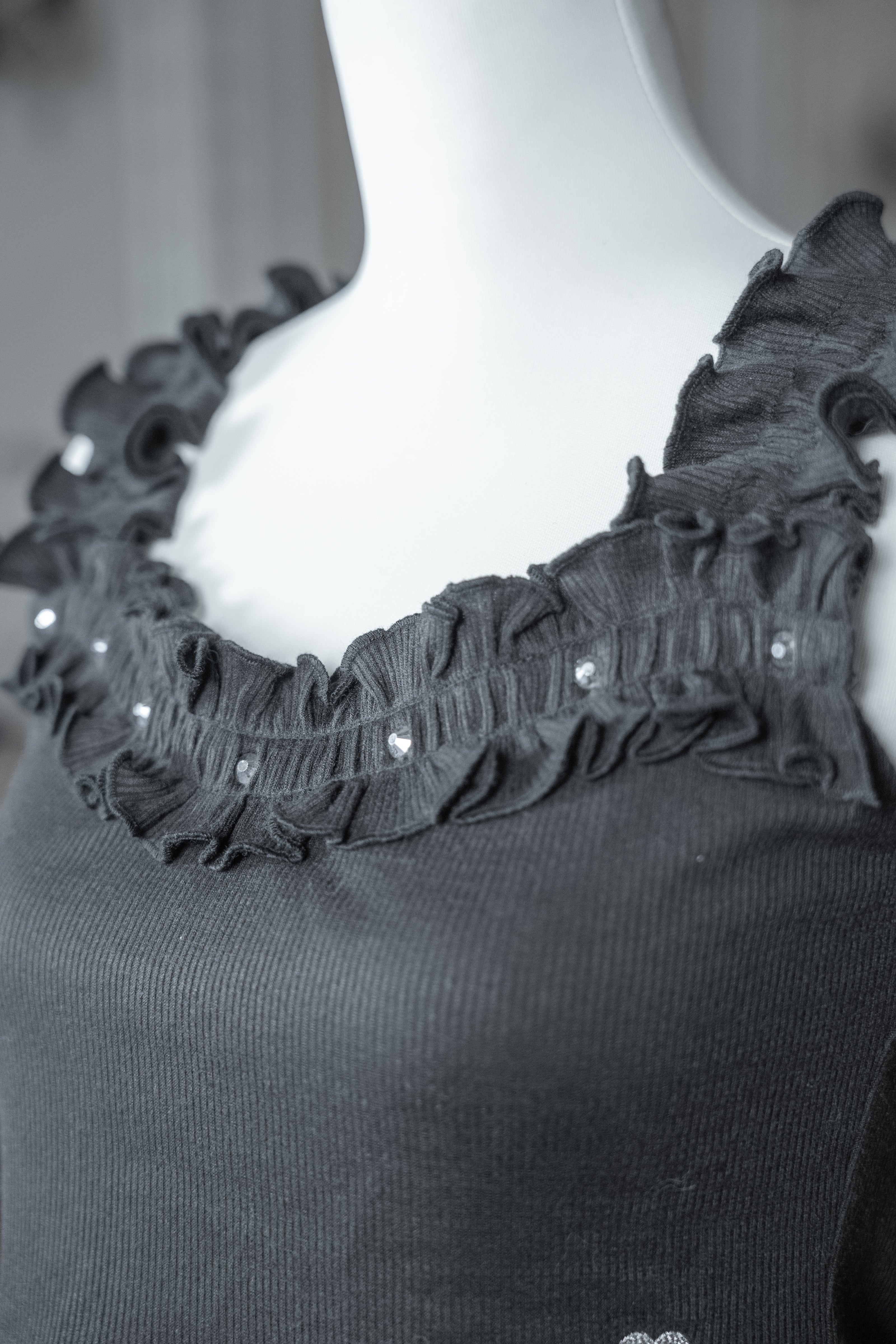 frill sheer camisole black