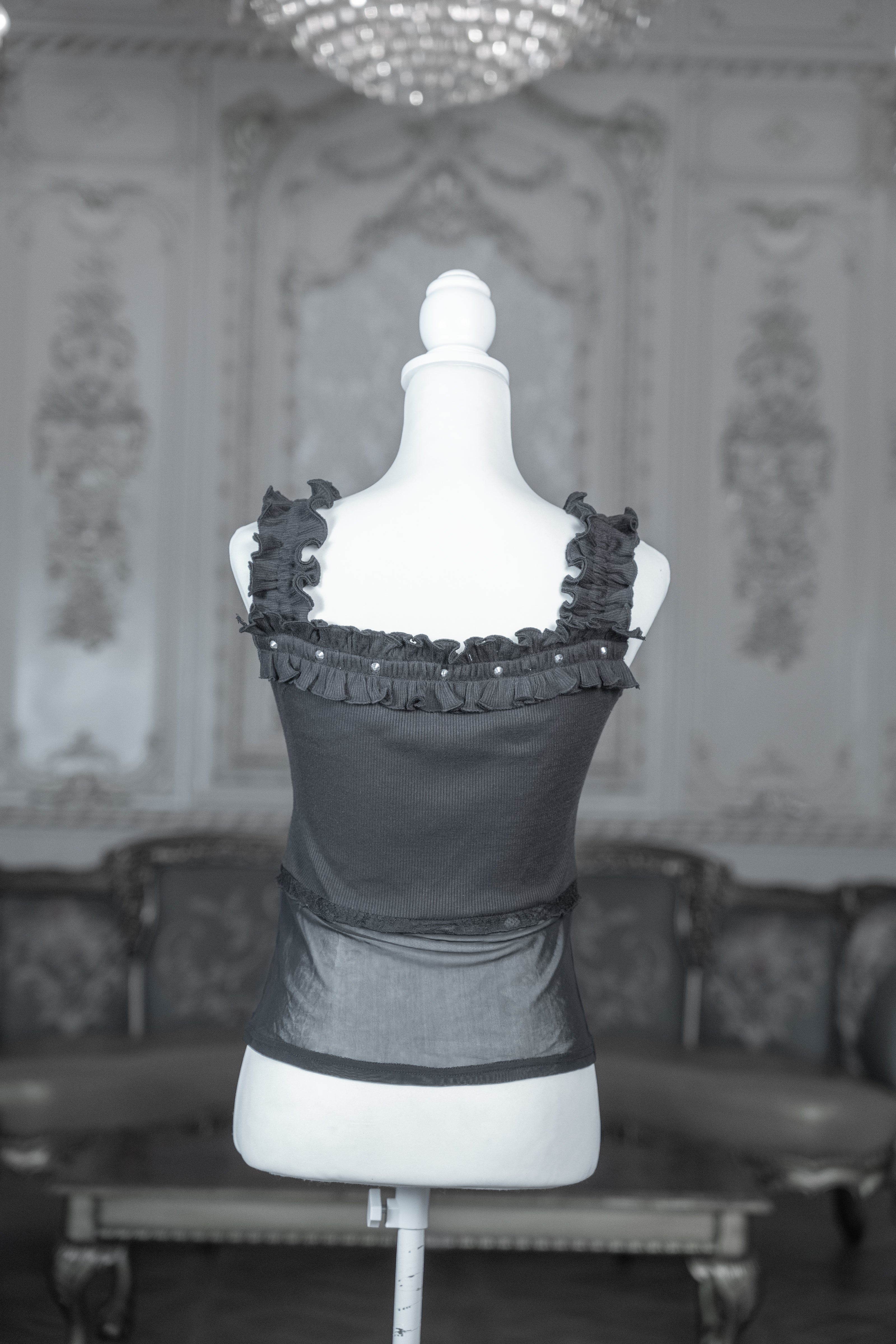 frill sheer camisole black