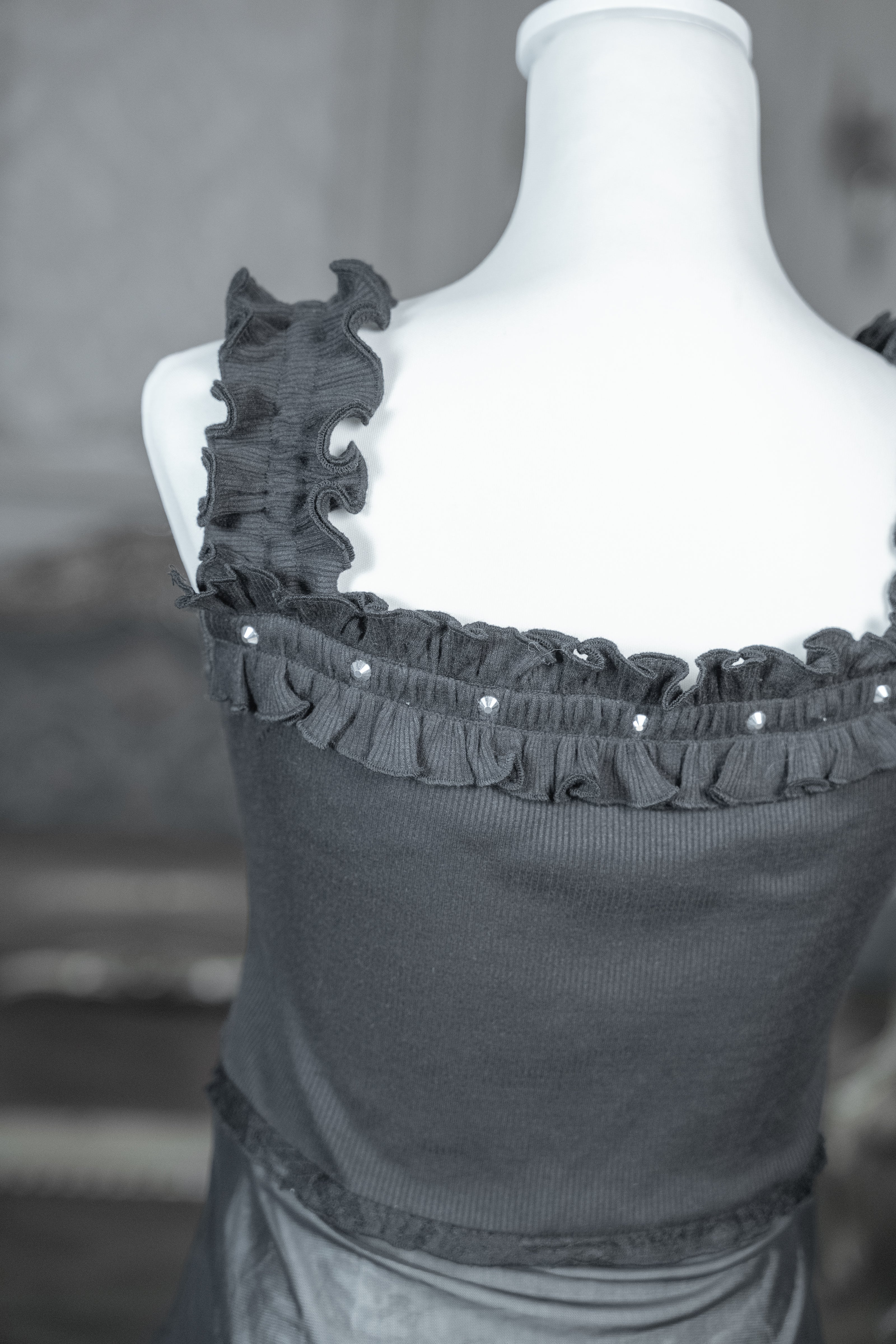 frill sheer camisole black