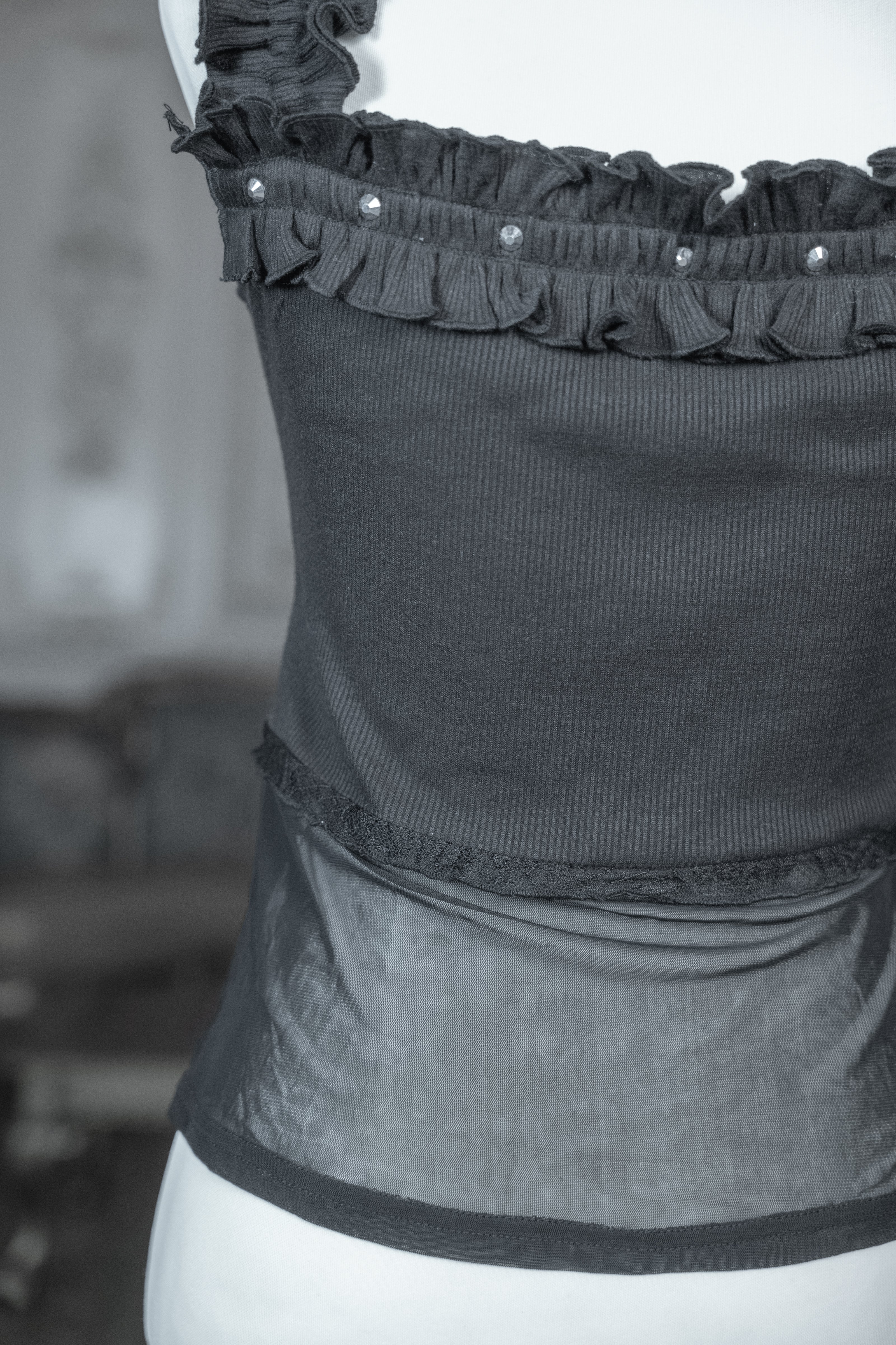 frill sheer camisole black