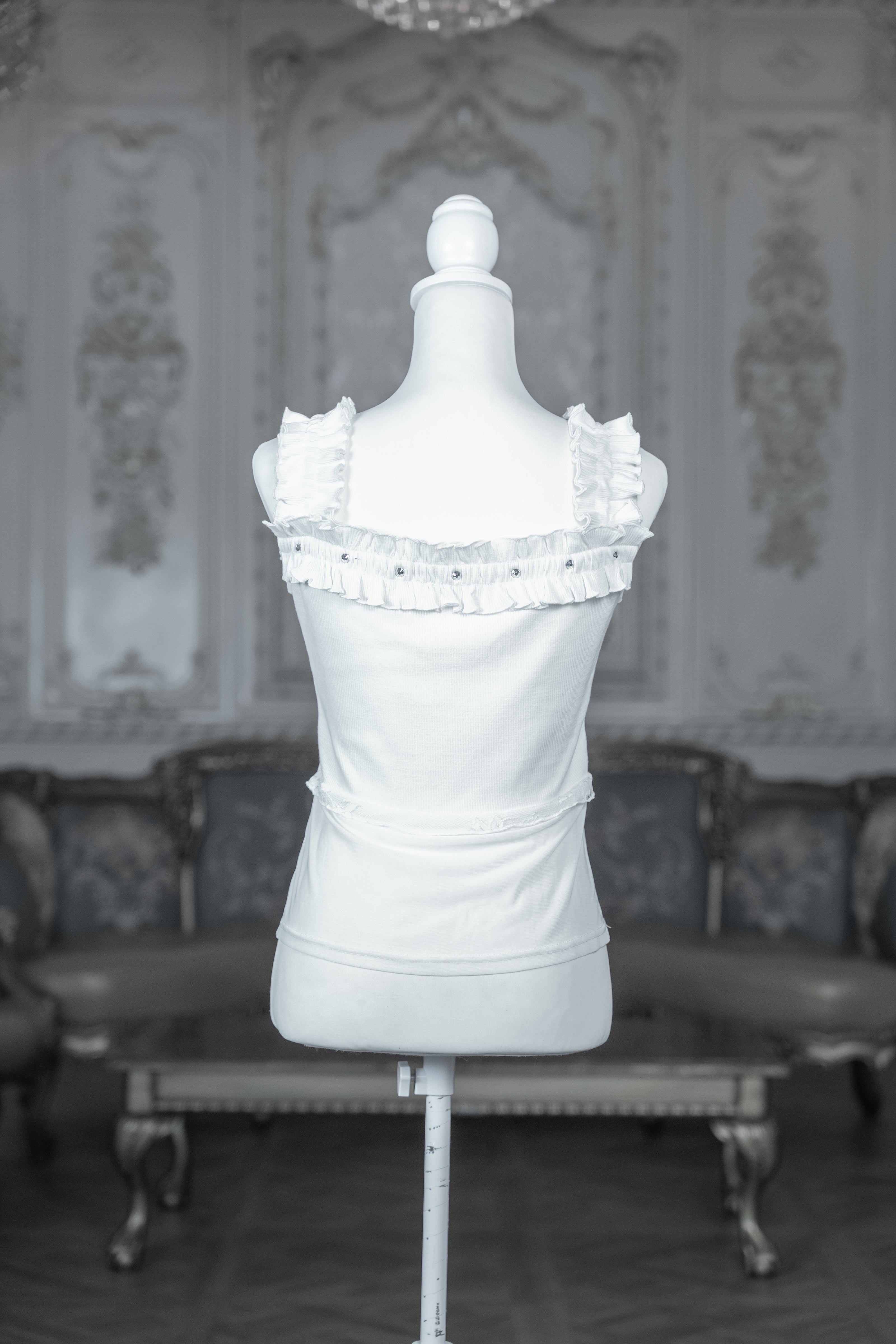frill sheer camisole white