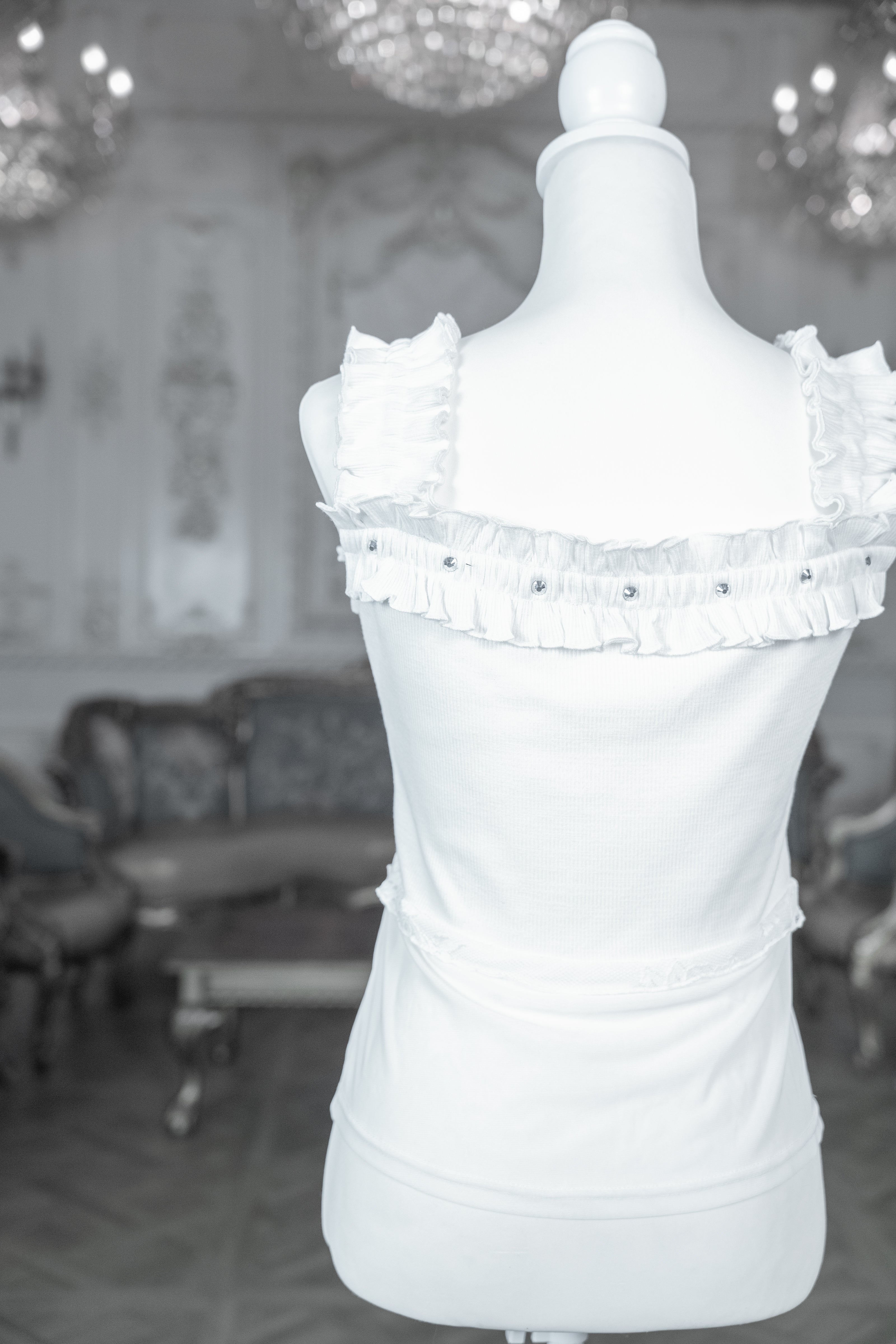 frill sheer camisole white