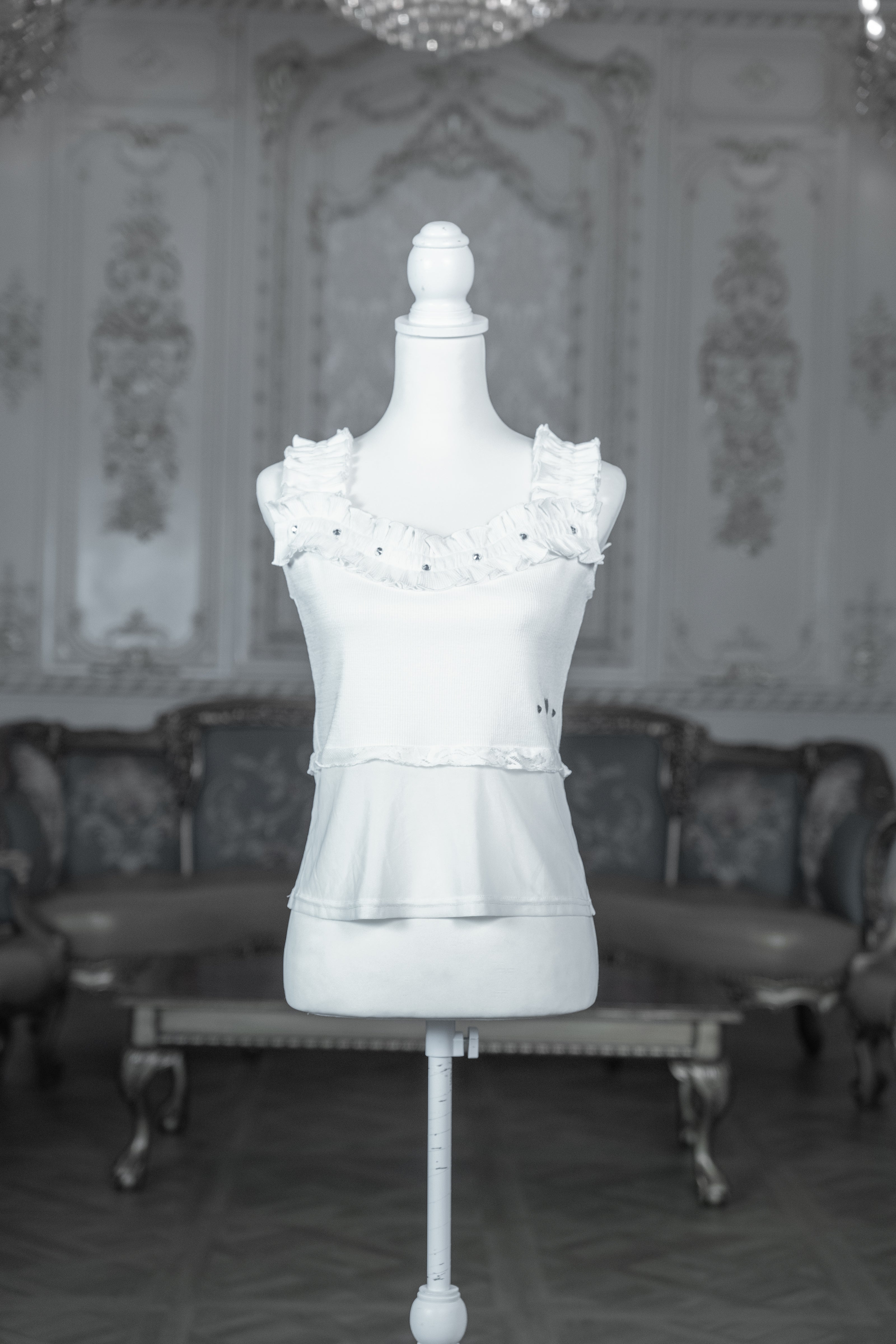 frill sheer camisole white