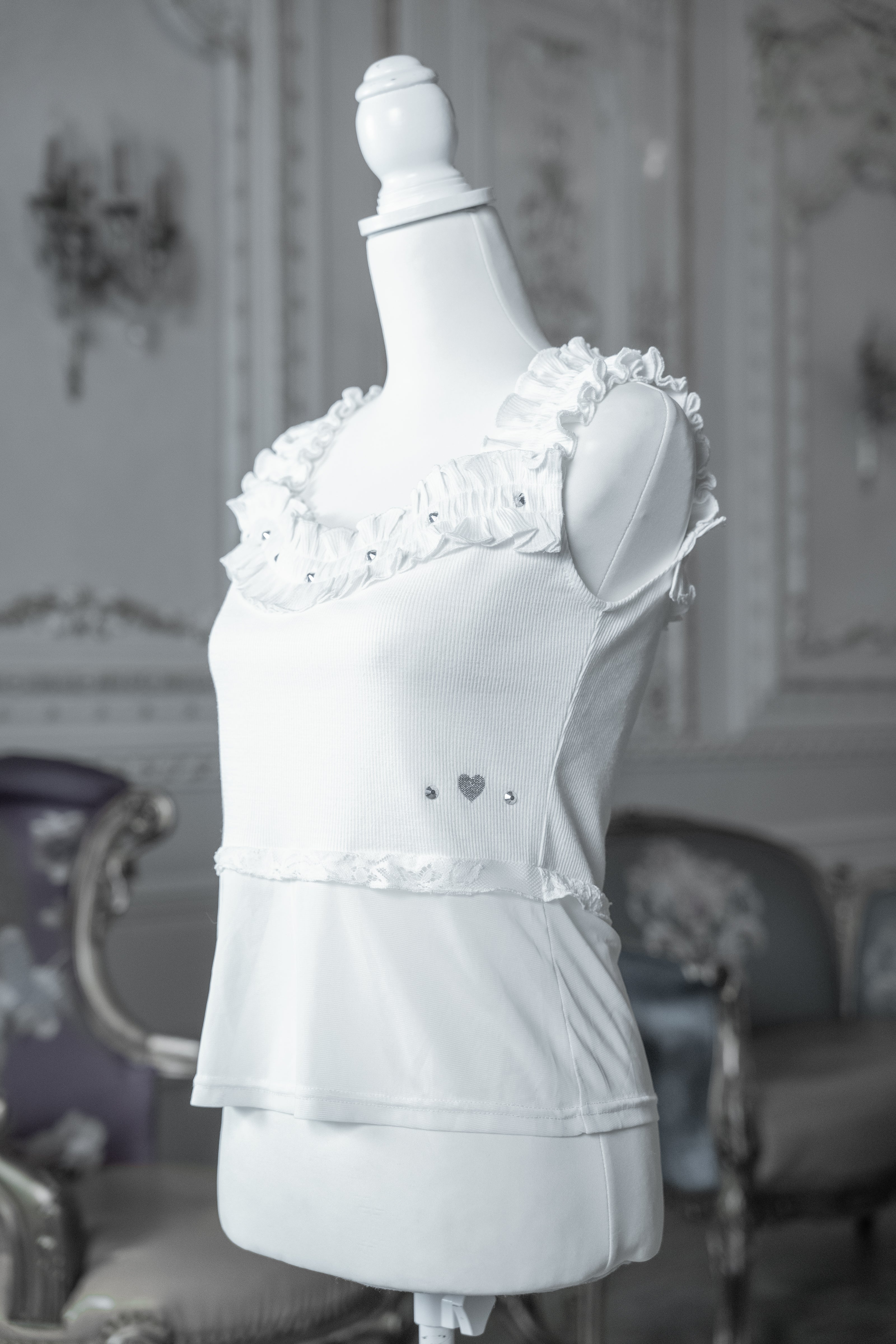 frill sheer camisole white