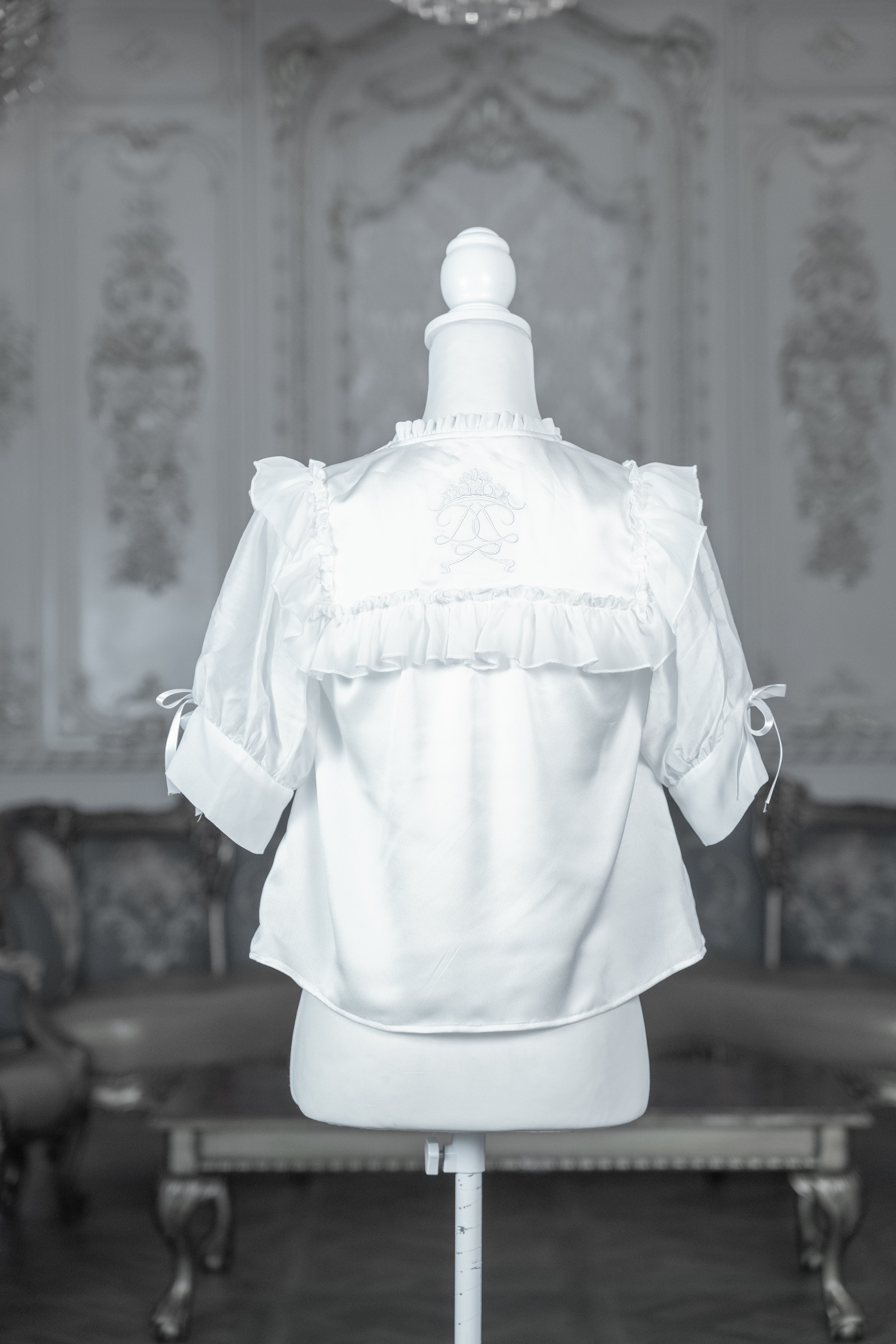 dd sheer frill ribbon blouse white
