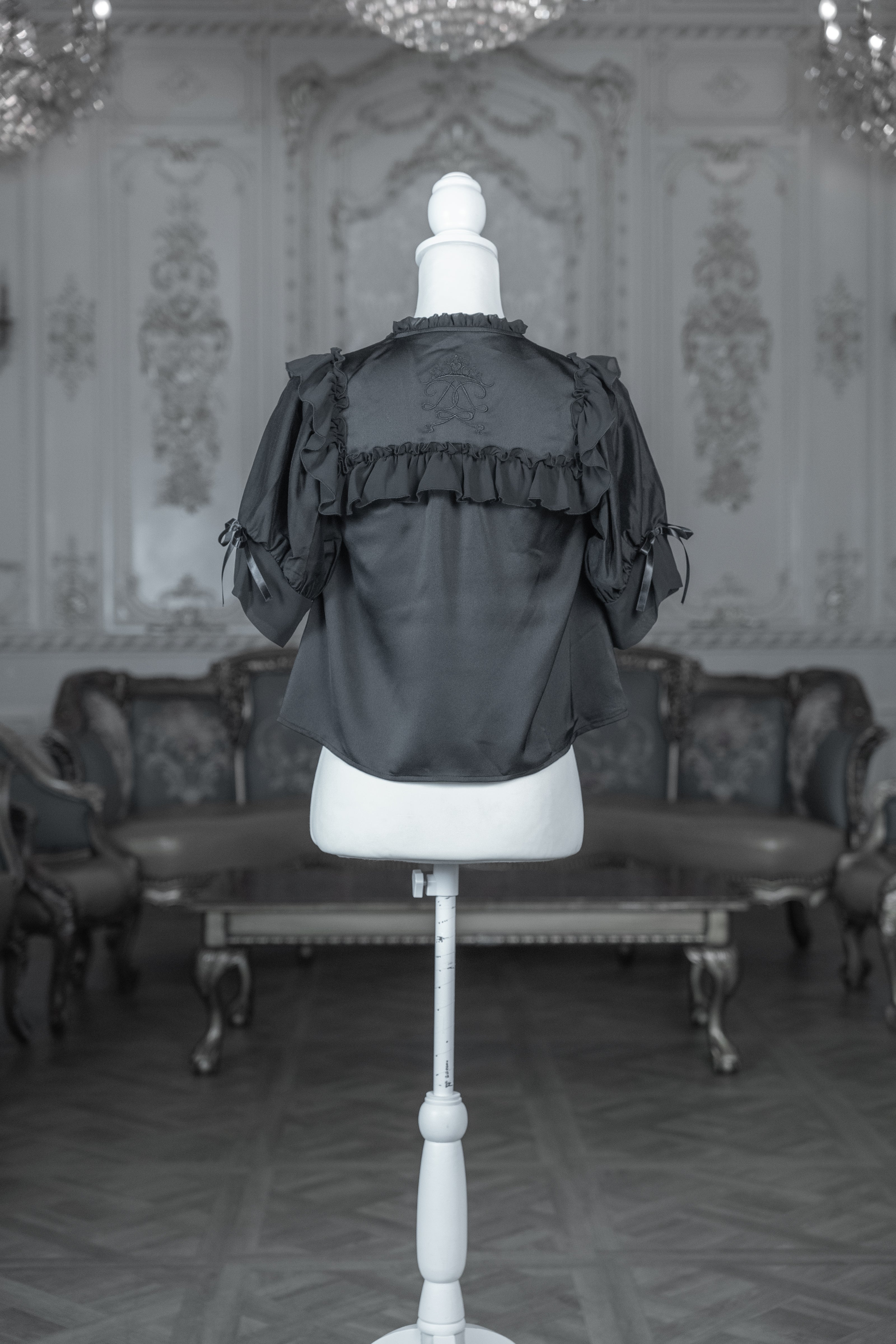 dd sheer frill ribbon blouse black