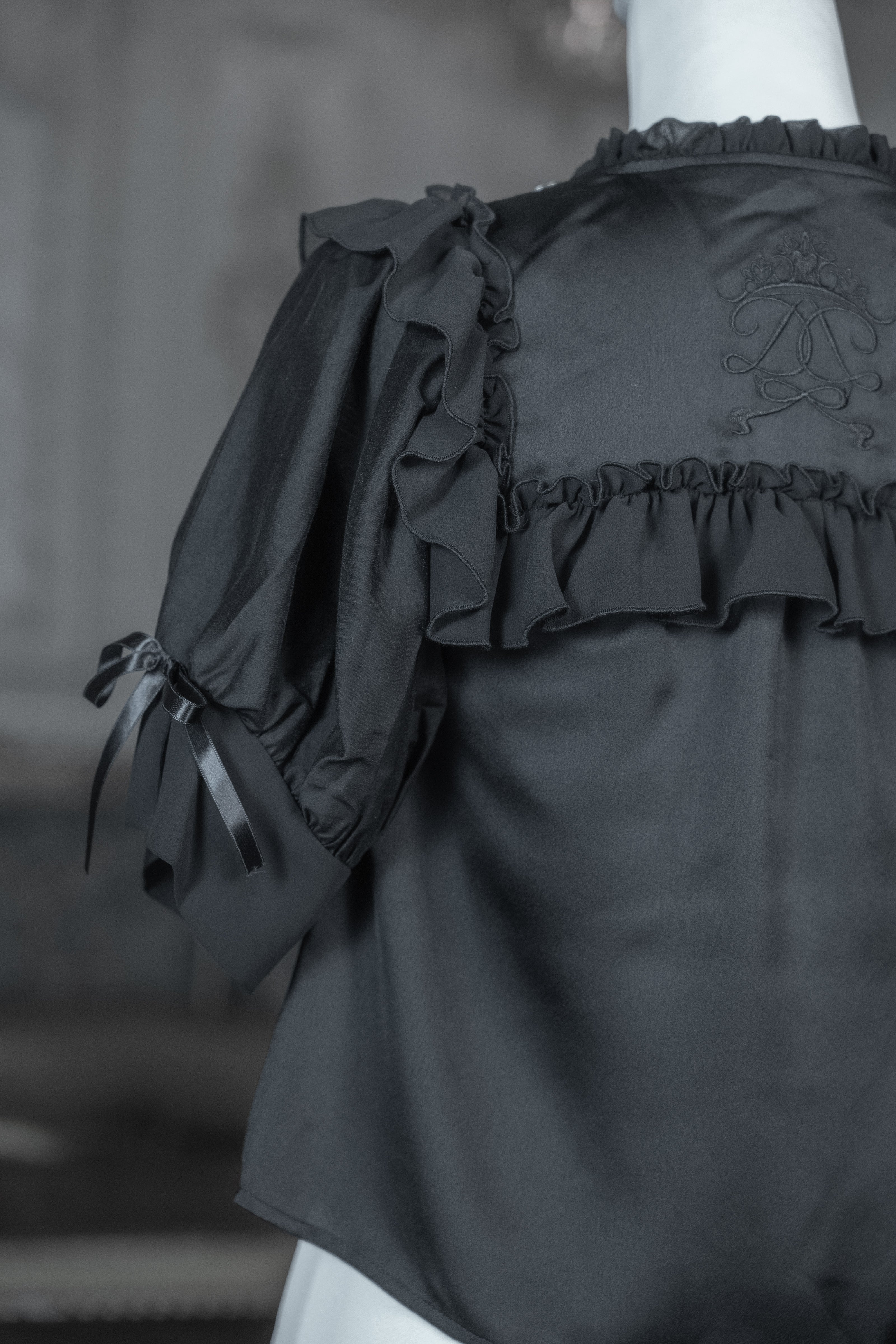 dd sheer frill ribbon blouse black