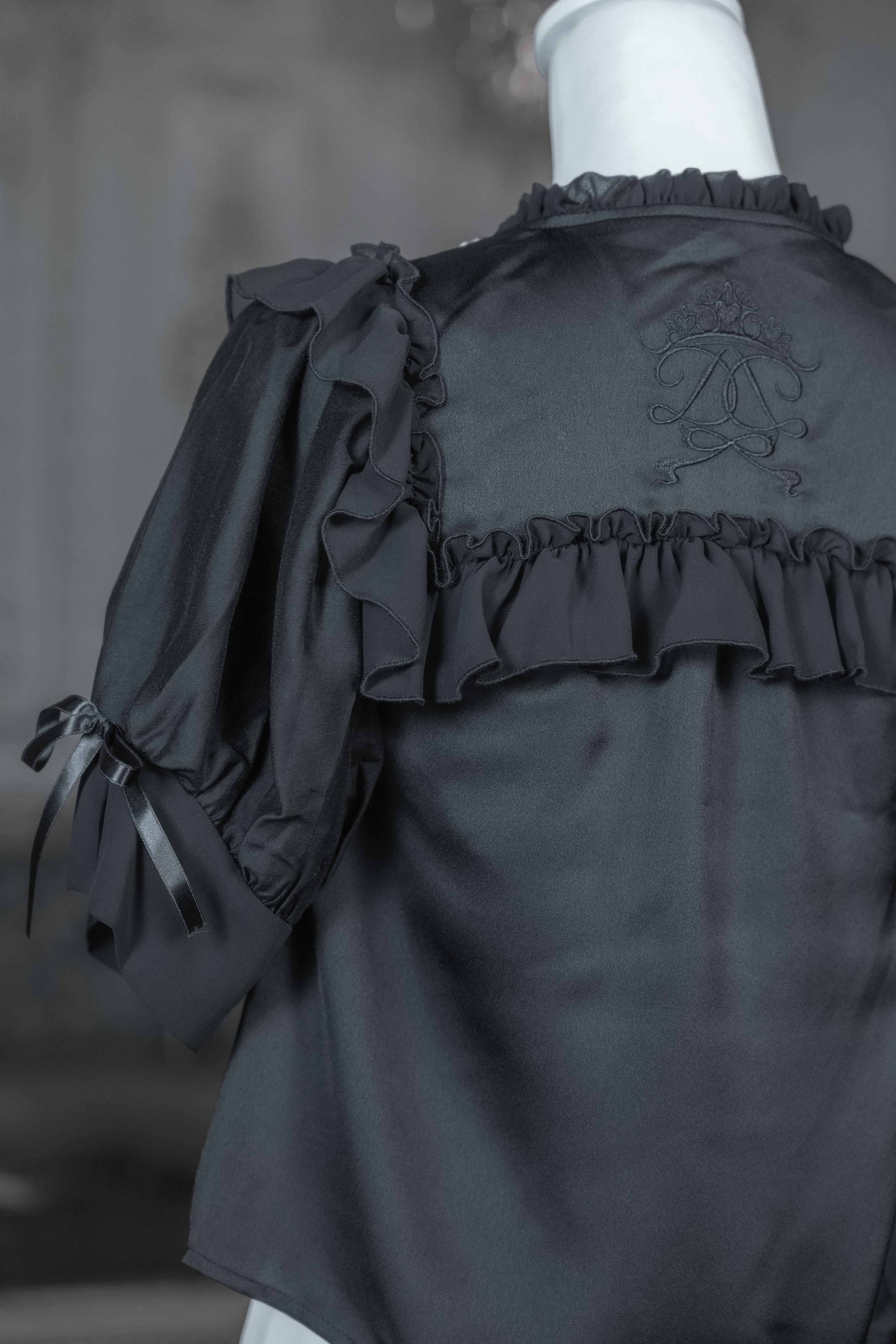 dd sheer frill ribbon blouse black