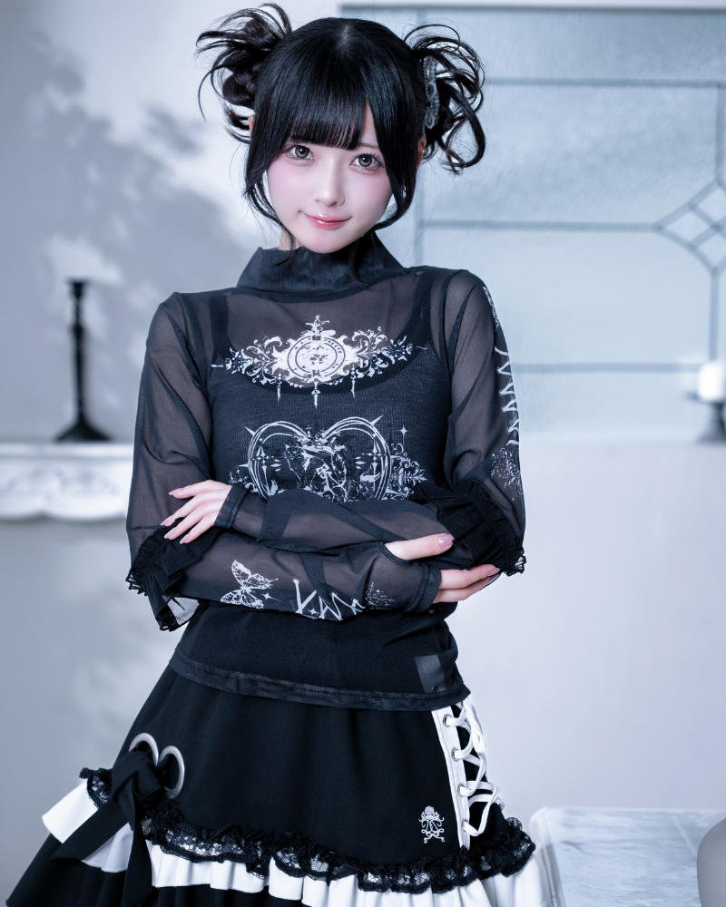 frill tattoo sheer tops black