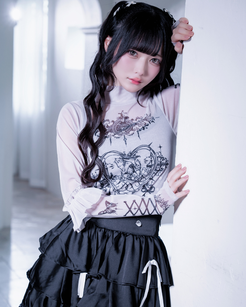 frill tattoo sheer tops gray