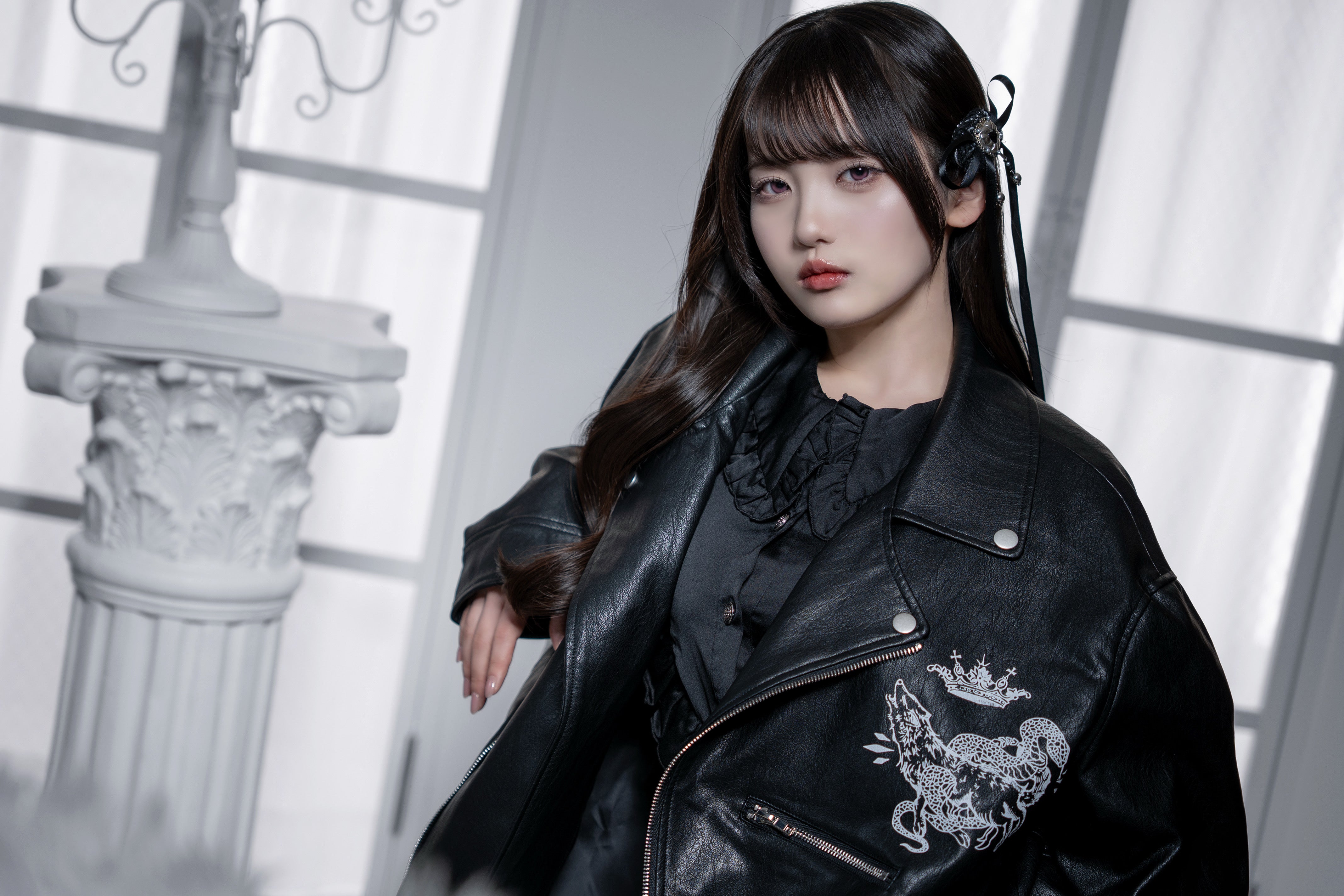 gibous×dependoll wolf snake leather jacket