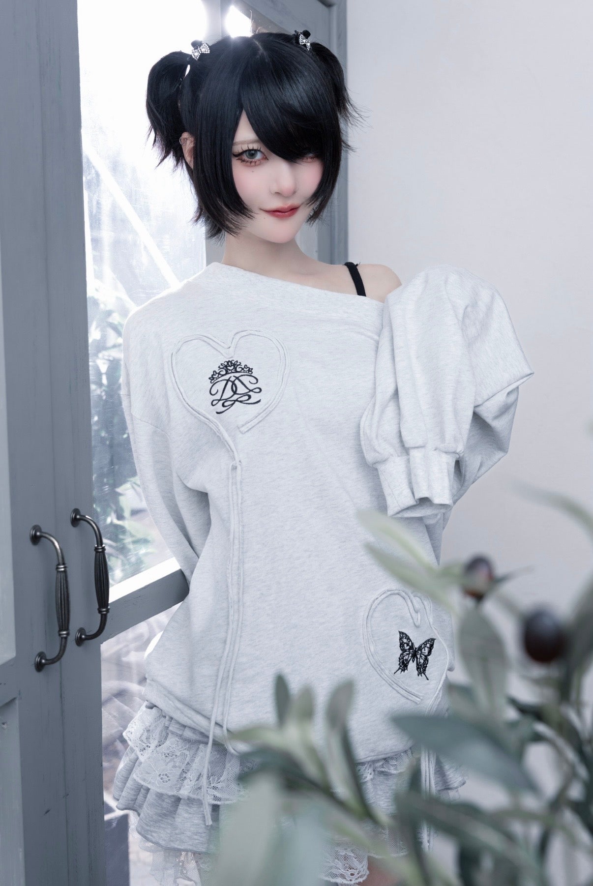 doll heart ribbon sweat grey