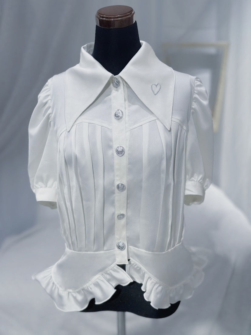 pleats puff blouse white