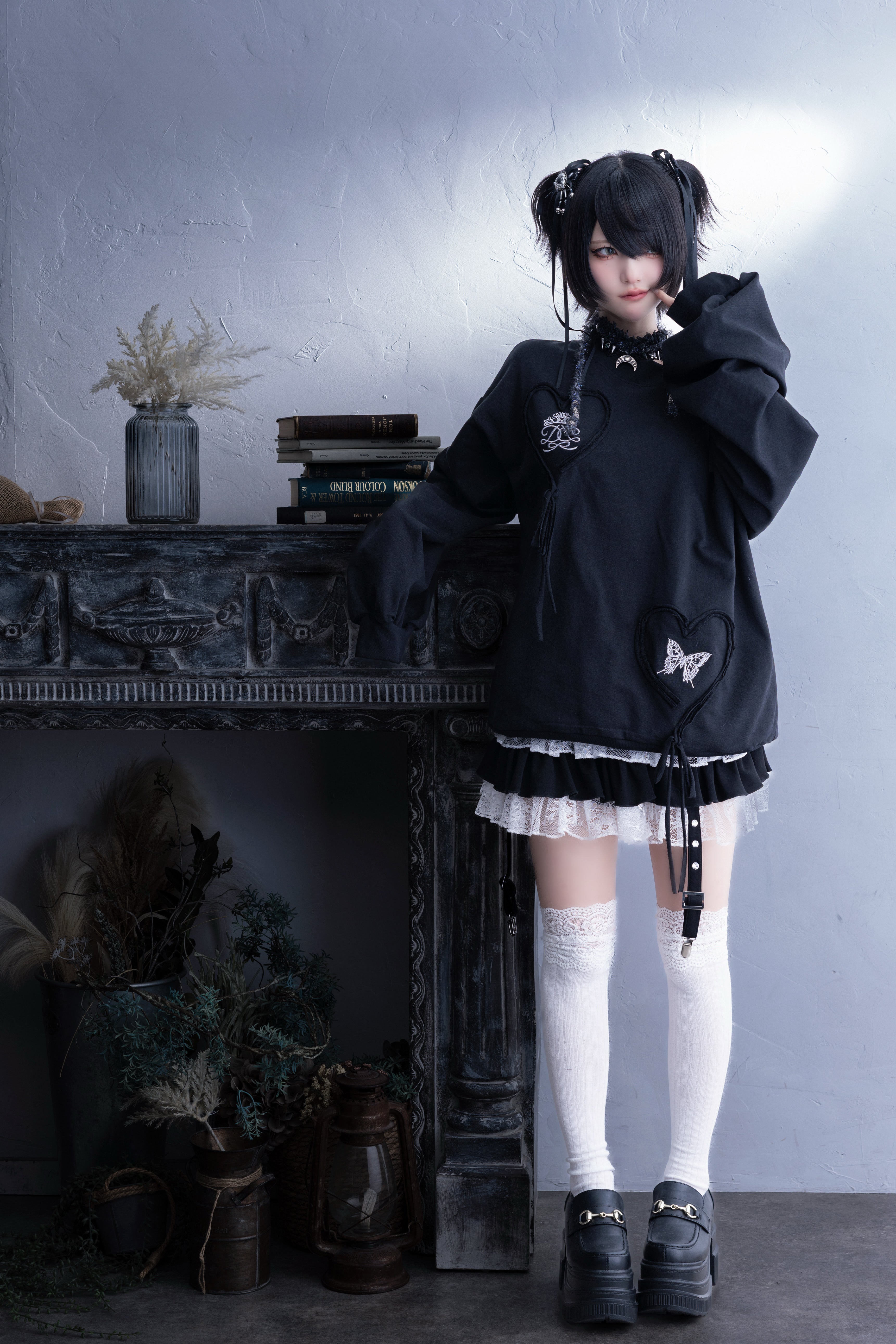 doll heart ribbon sweat black