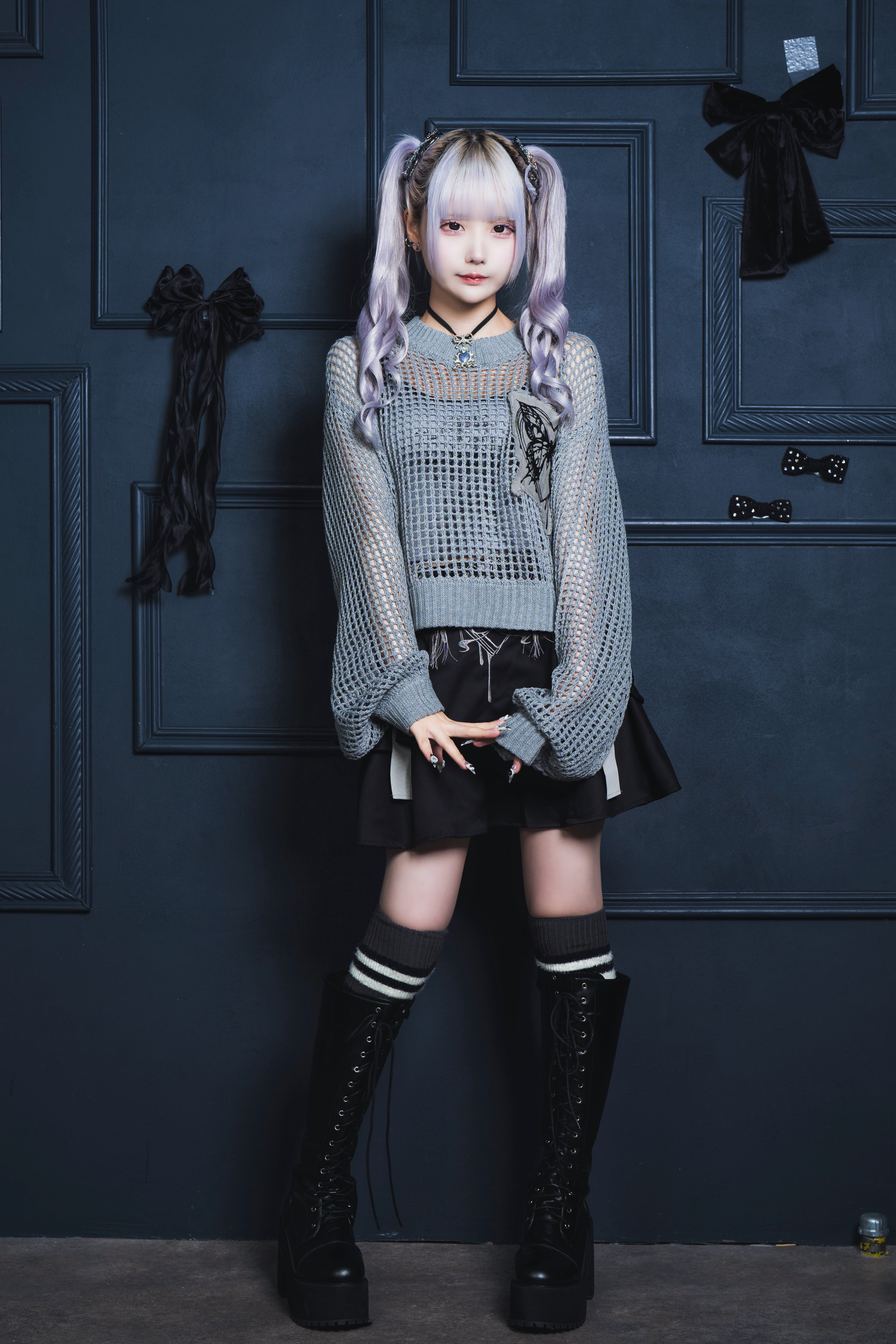 butterfly doll mesh short tops gray