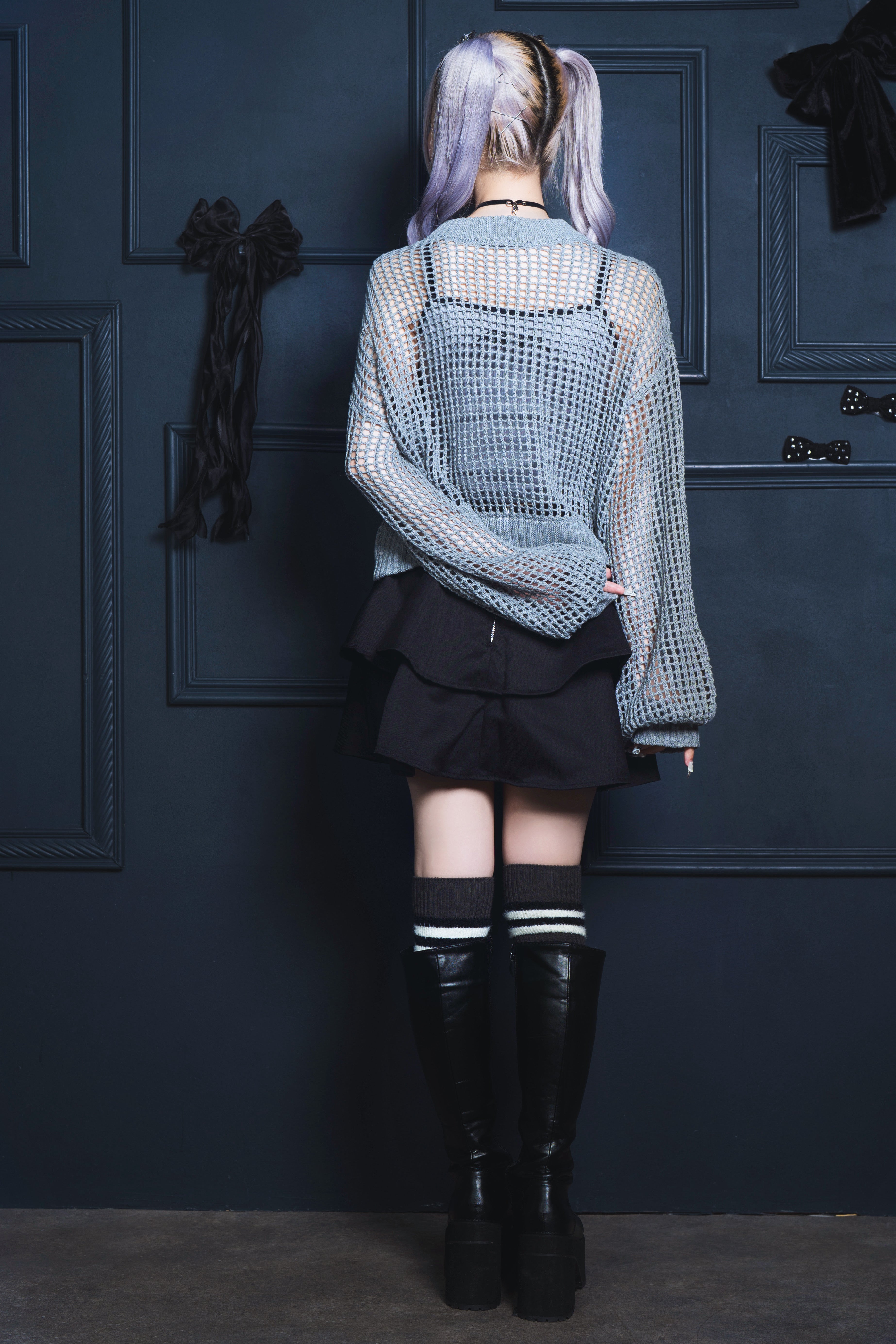 butterfly doll mesh short tops gray