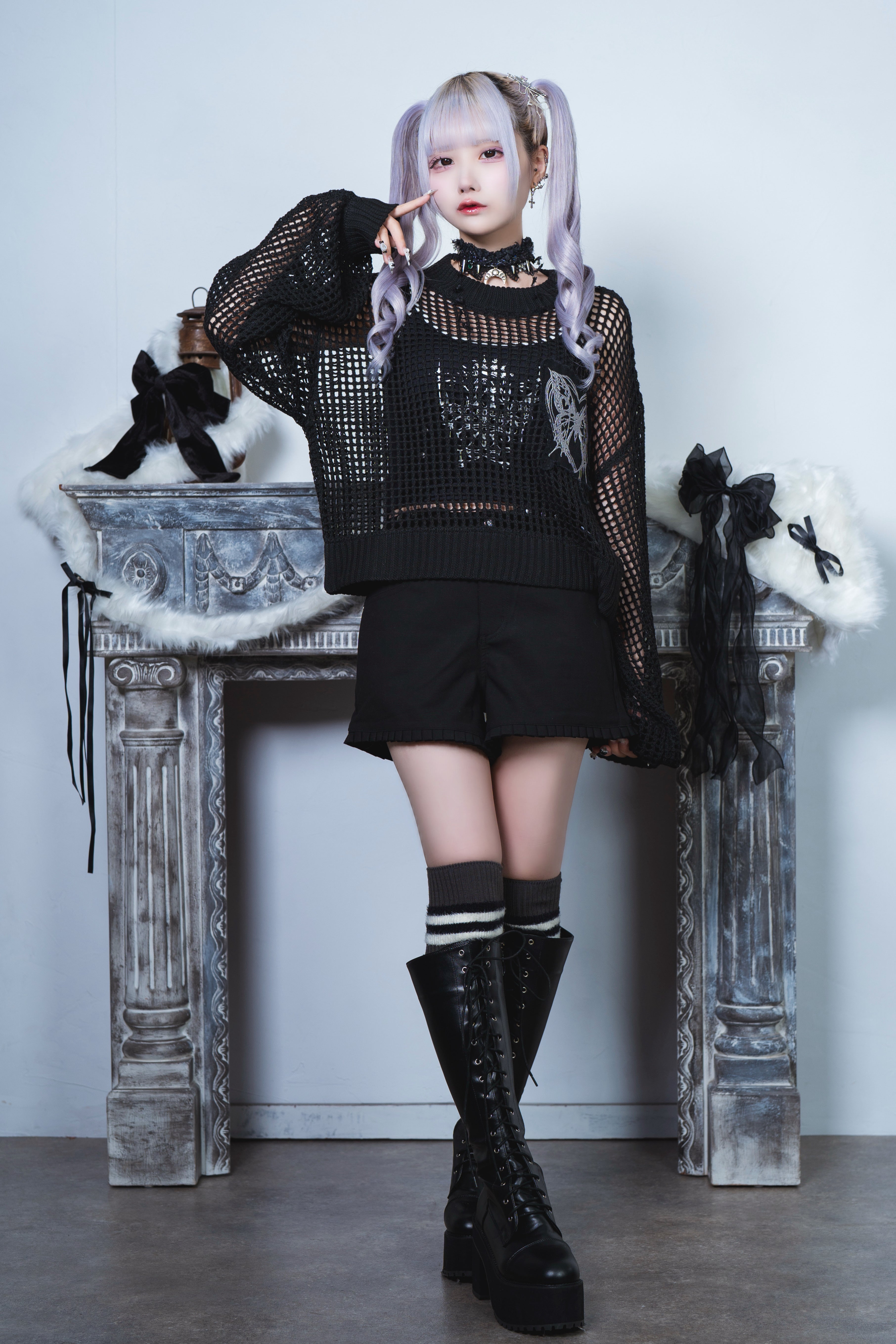 butterfly doll mesh short tops black
