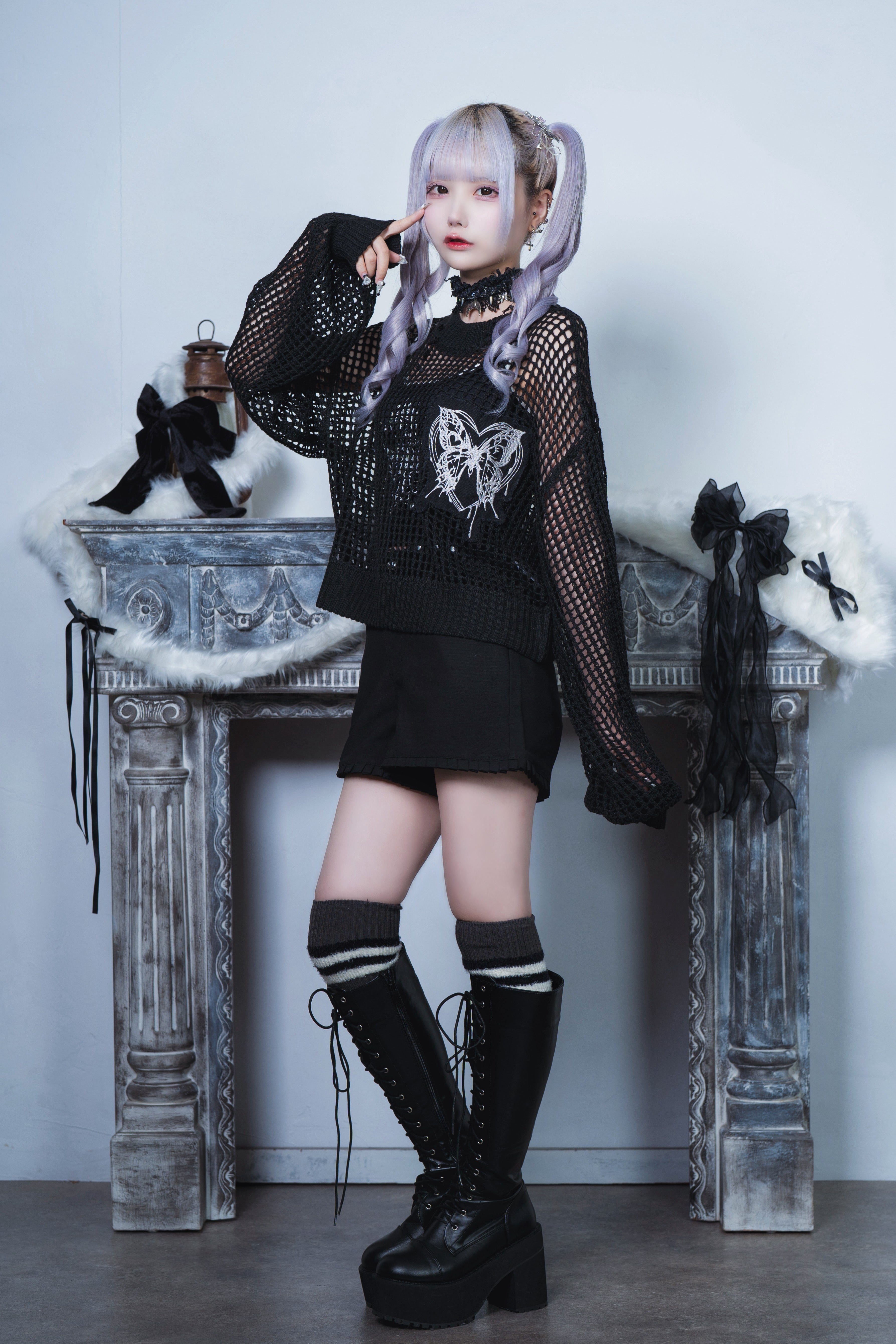 butterfly doll mesh short tops black