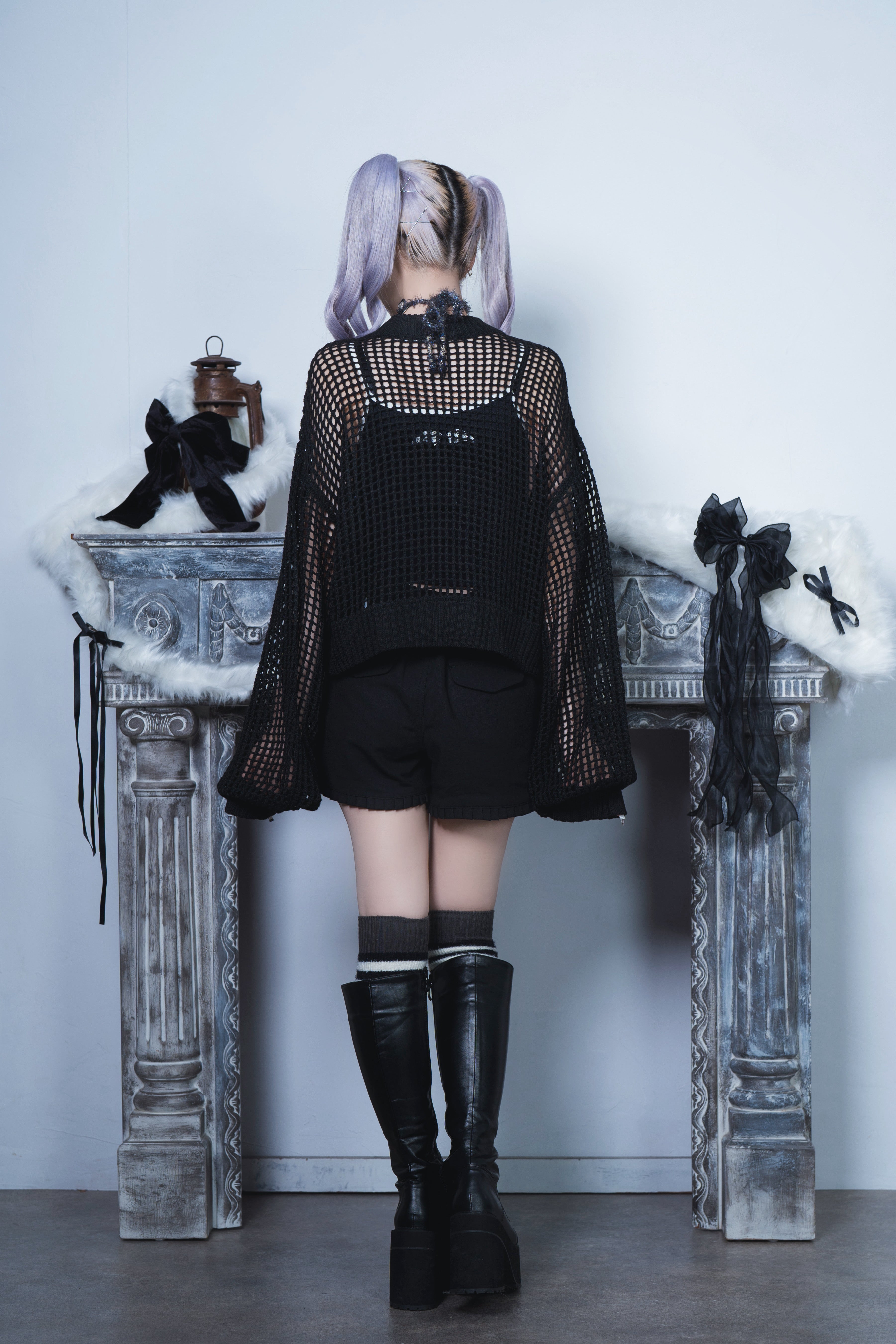 butterfly doll mesh short tops black