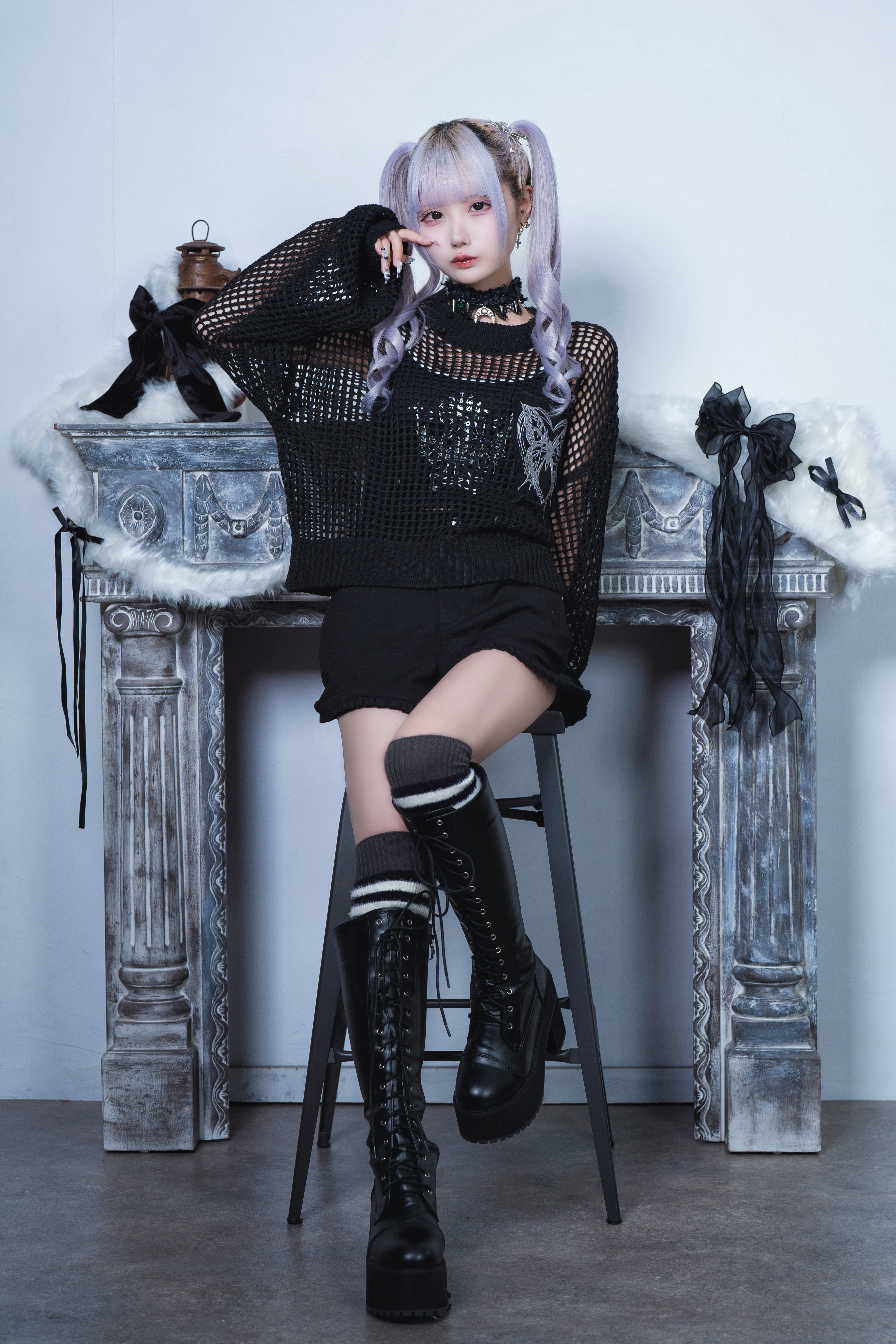 butterfly doll mesh short tops black