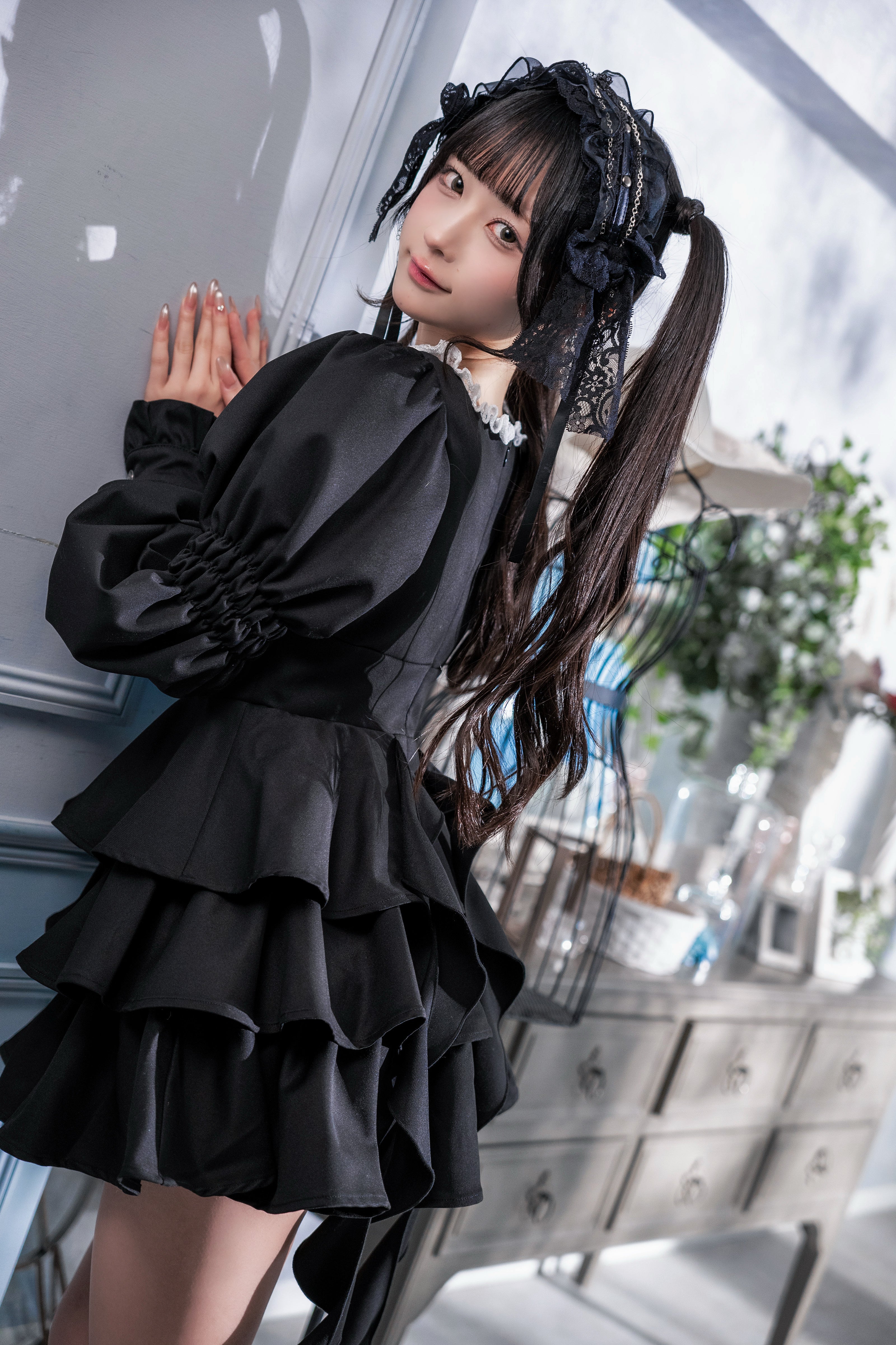 doll ruffle puff one piece black