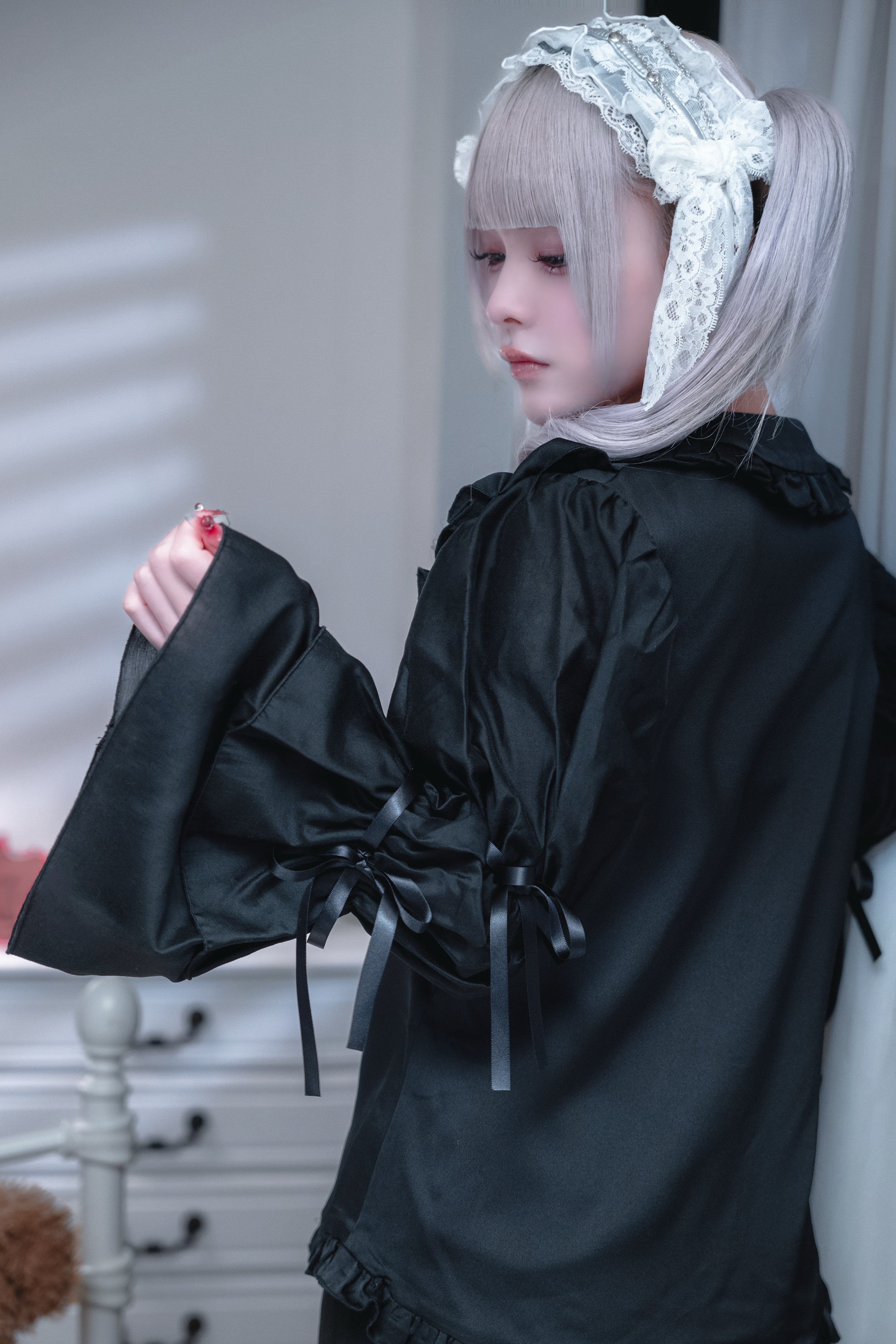 doll chiffon puff blouse black